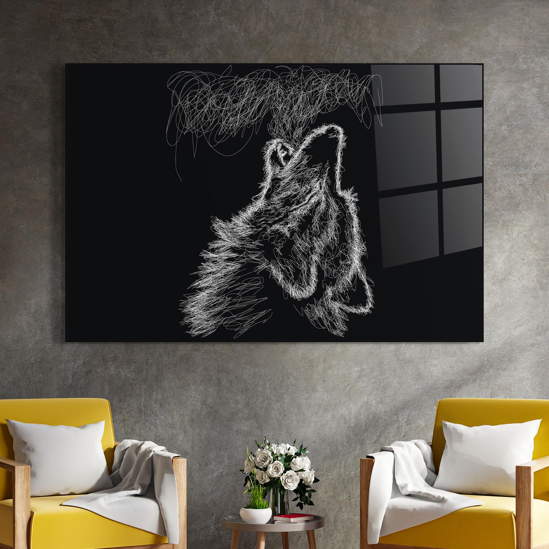 Tablou Sticla Wolf White Line mockup 4