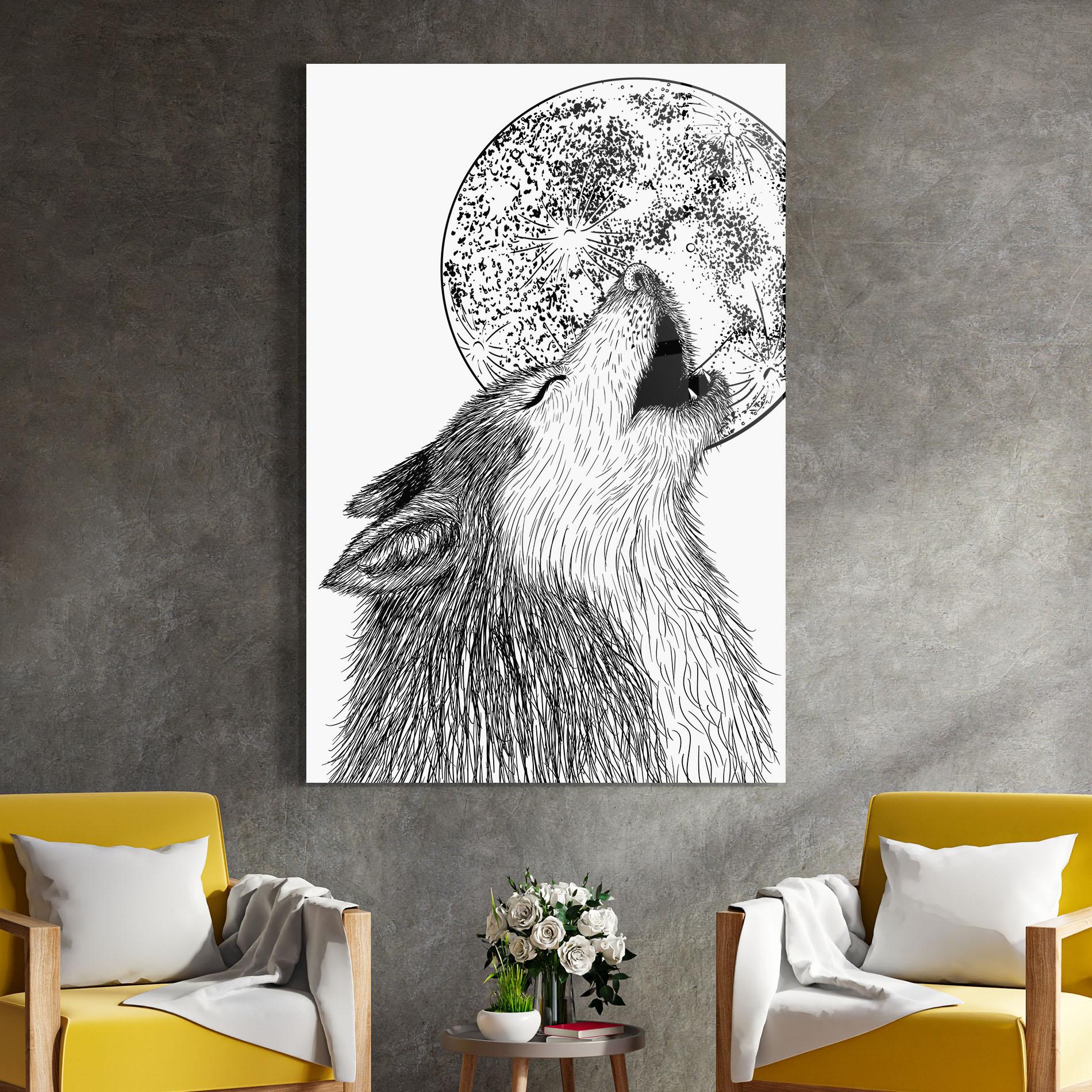Tablou Sticla Pretty Moon Wolf mockup 4