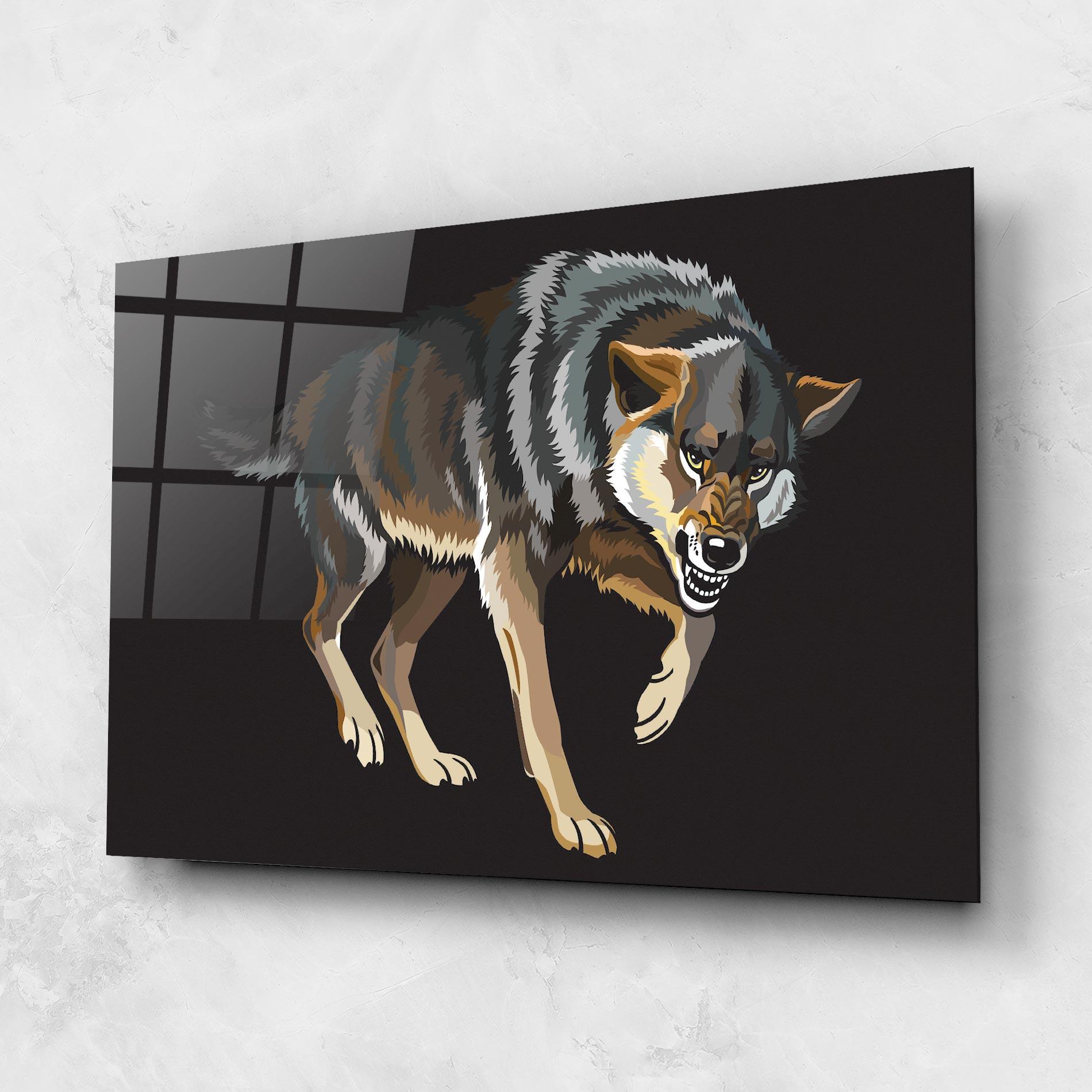 Tablou Sticla Angry Cartoon Wolf mockup 1