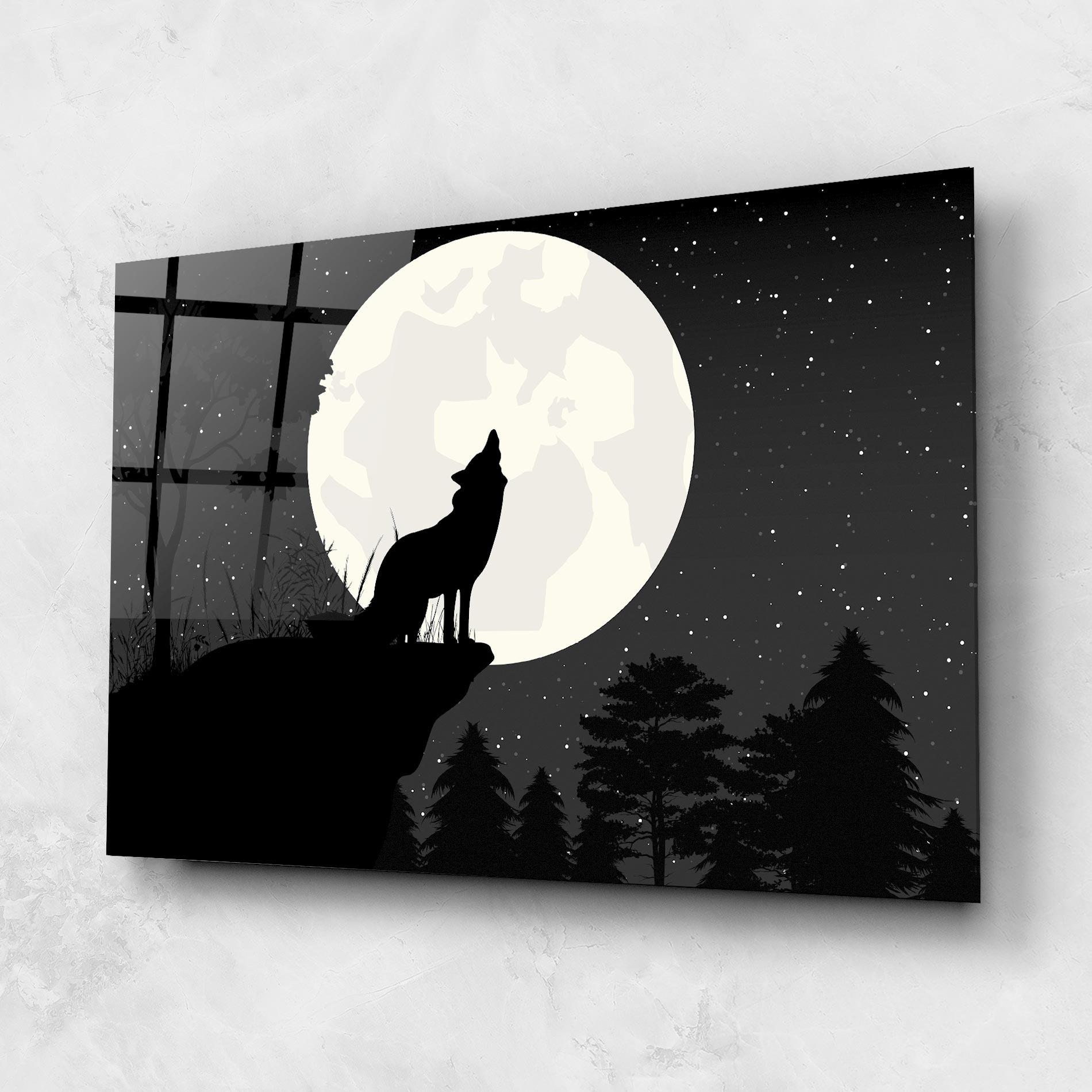 Tablou Sticla Moon Wolf Silhouette mockup 1