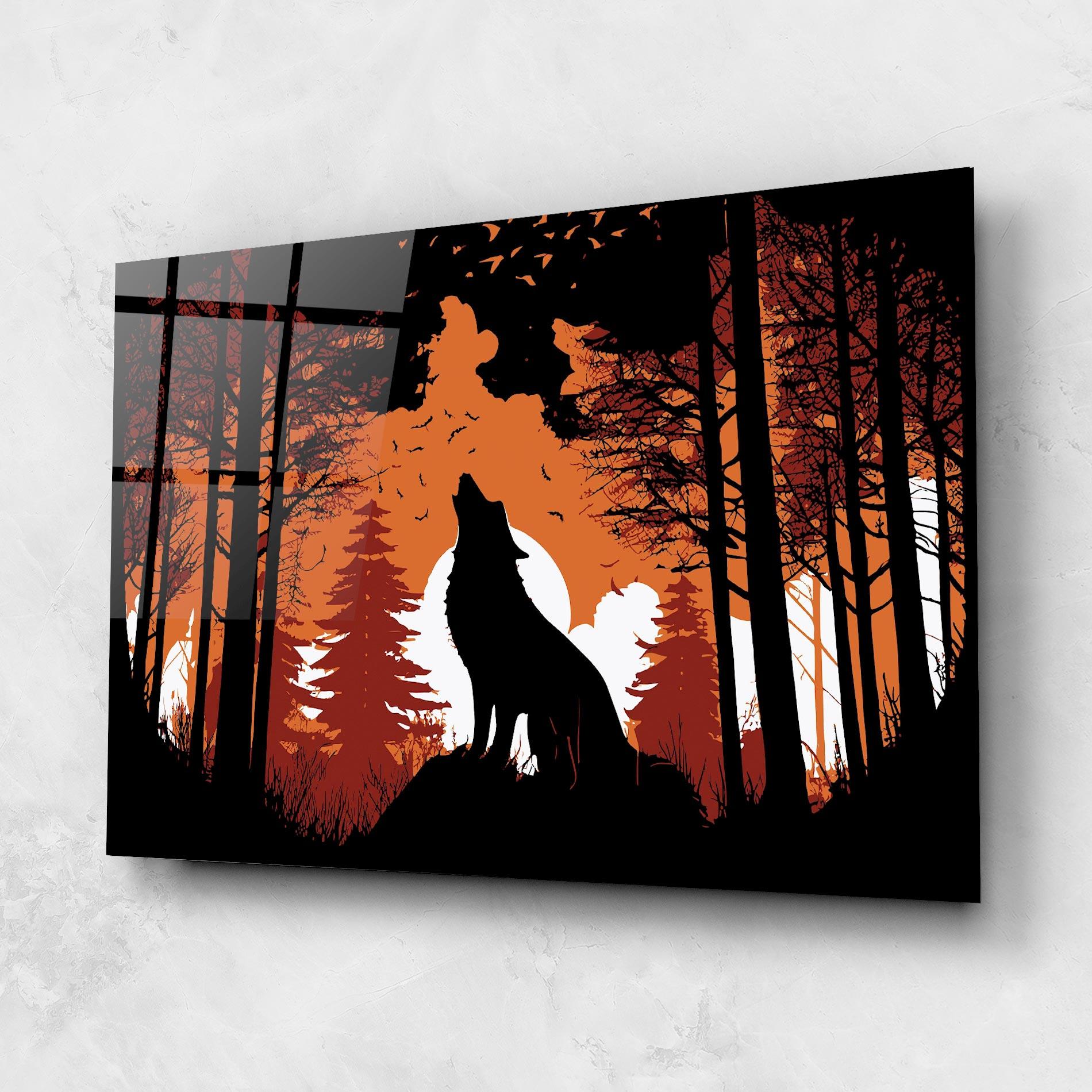 Tablou Sticla Orange Sky Wolf mockup 1