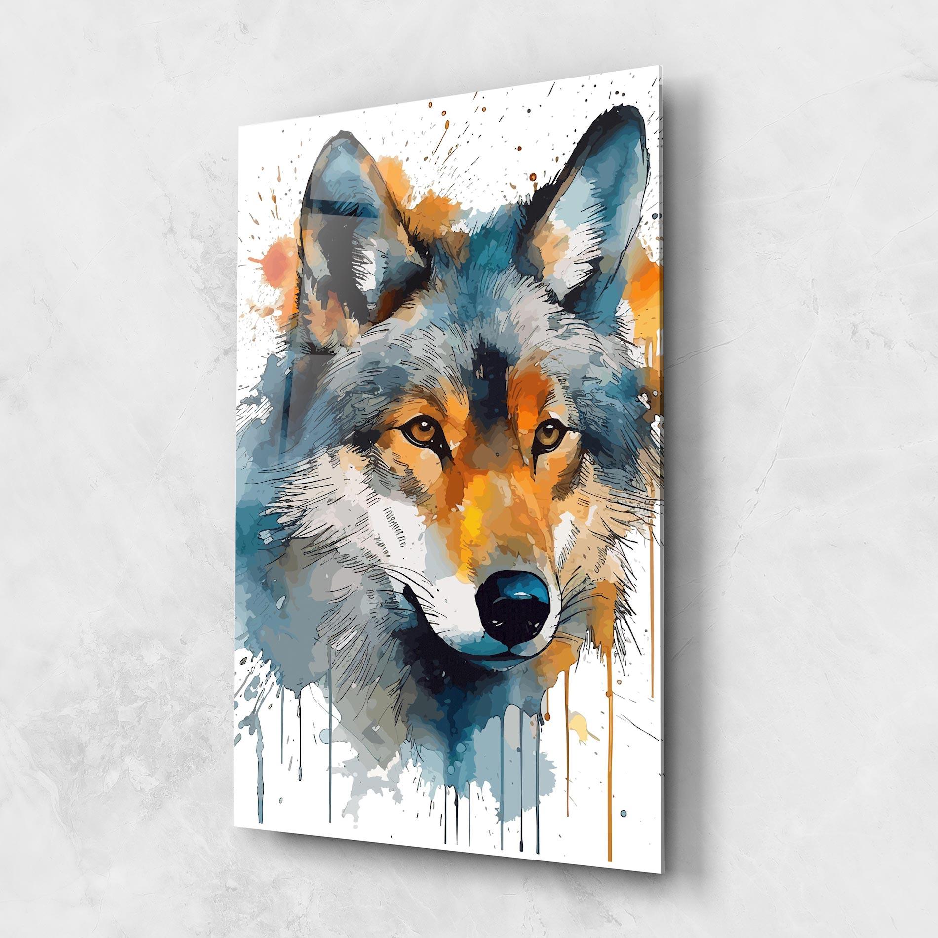 Tablou Sticla Orange Watercolor Wolf mockup 1