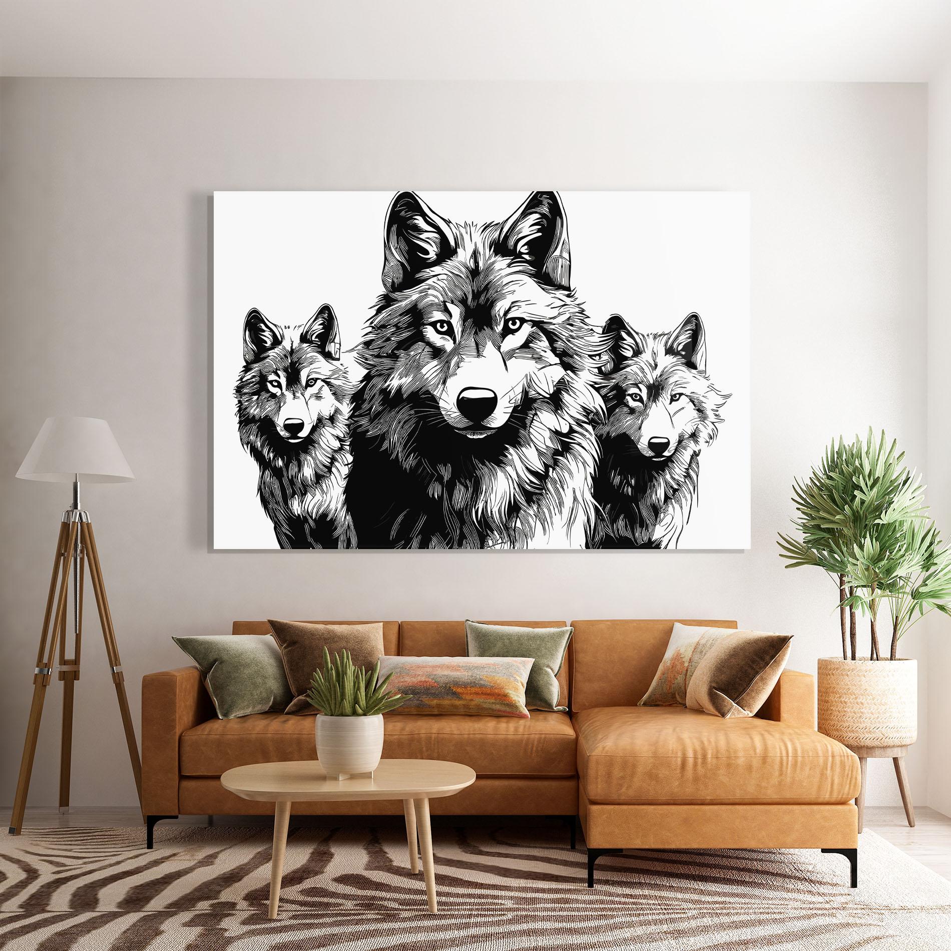 Tablou Sticla 3 Wolves mockup 7