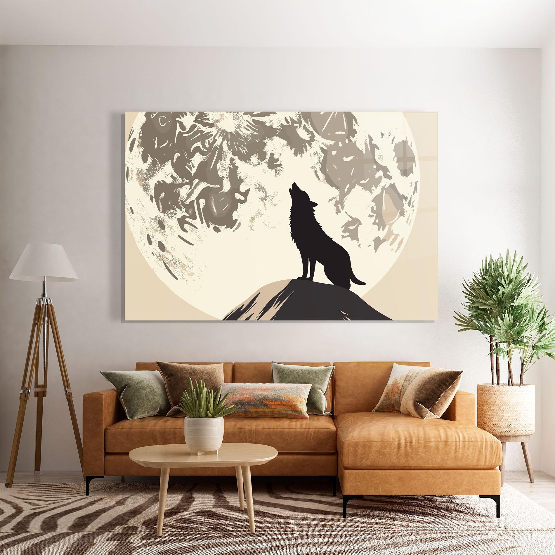 Tablou Sticla Cream Moon Wolf mockup 7