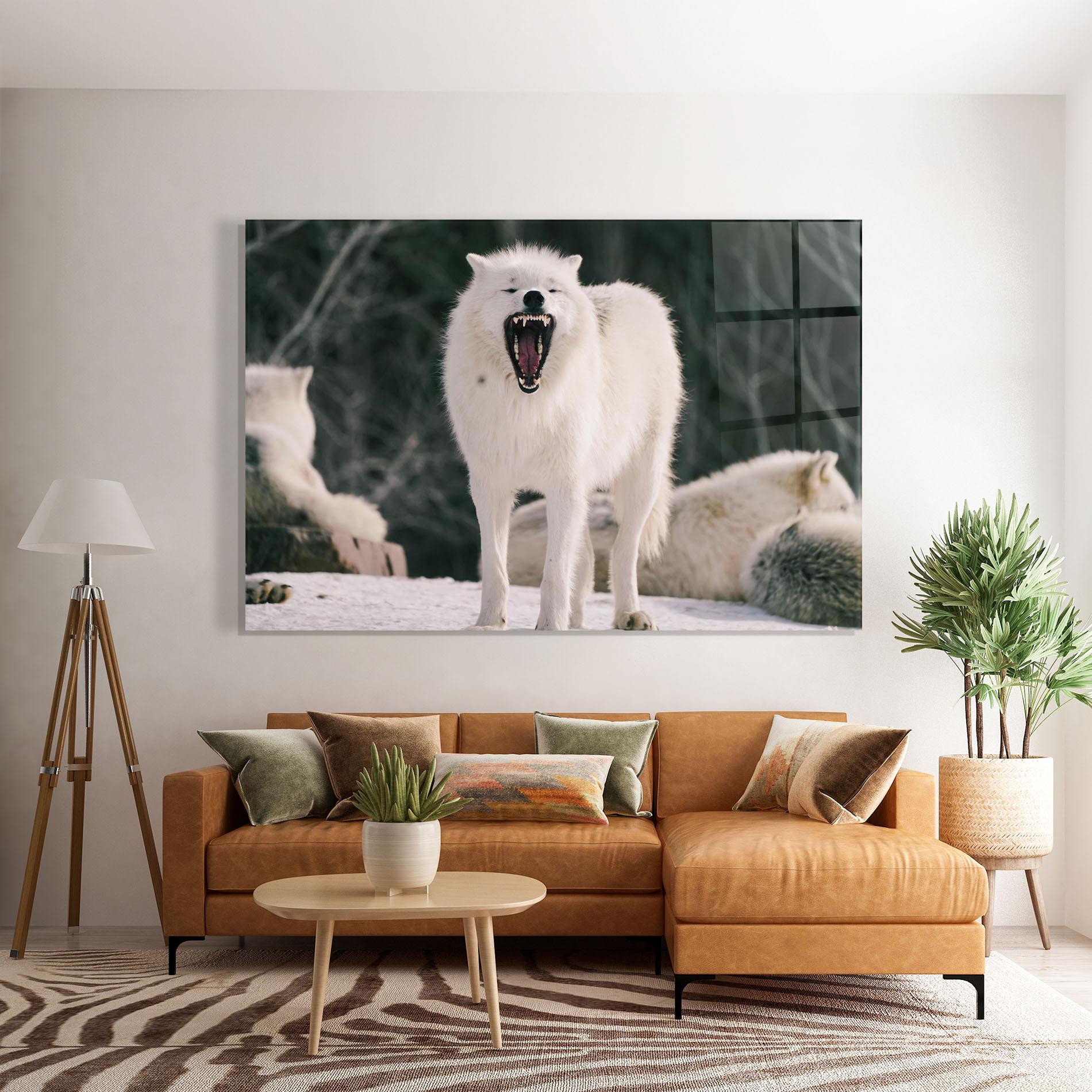 Tablou Sticla Laughing White Wolf mockup 7