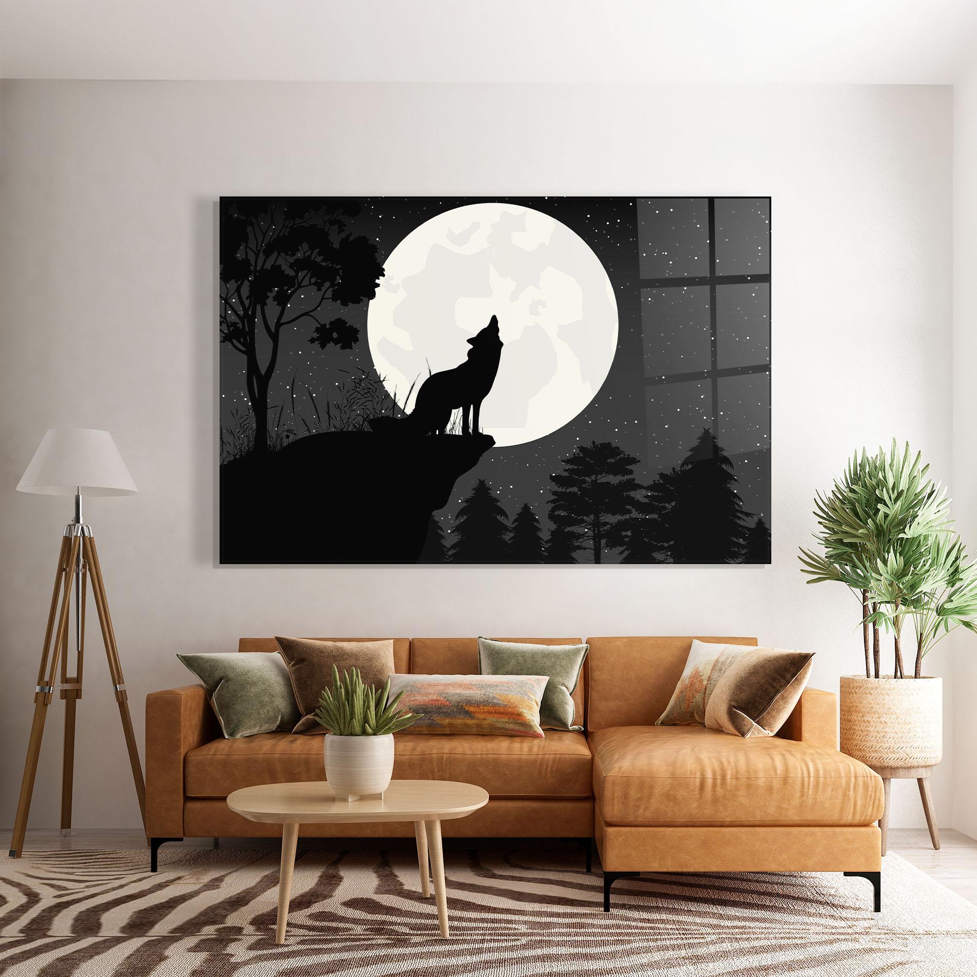Tablou Sticla Moon Wolf Silhouette mockup 7