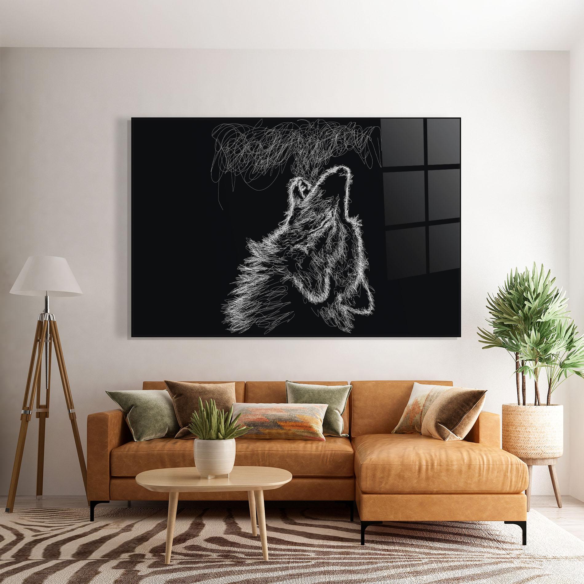 Tablou Sticla Wolf White Line mockup 7