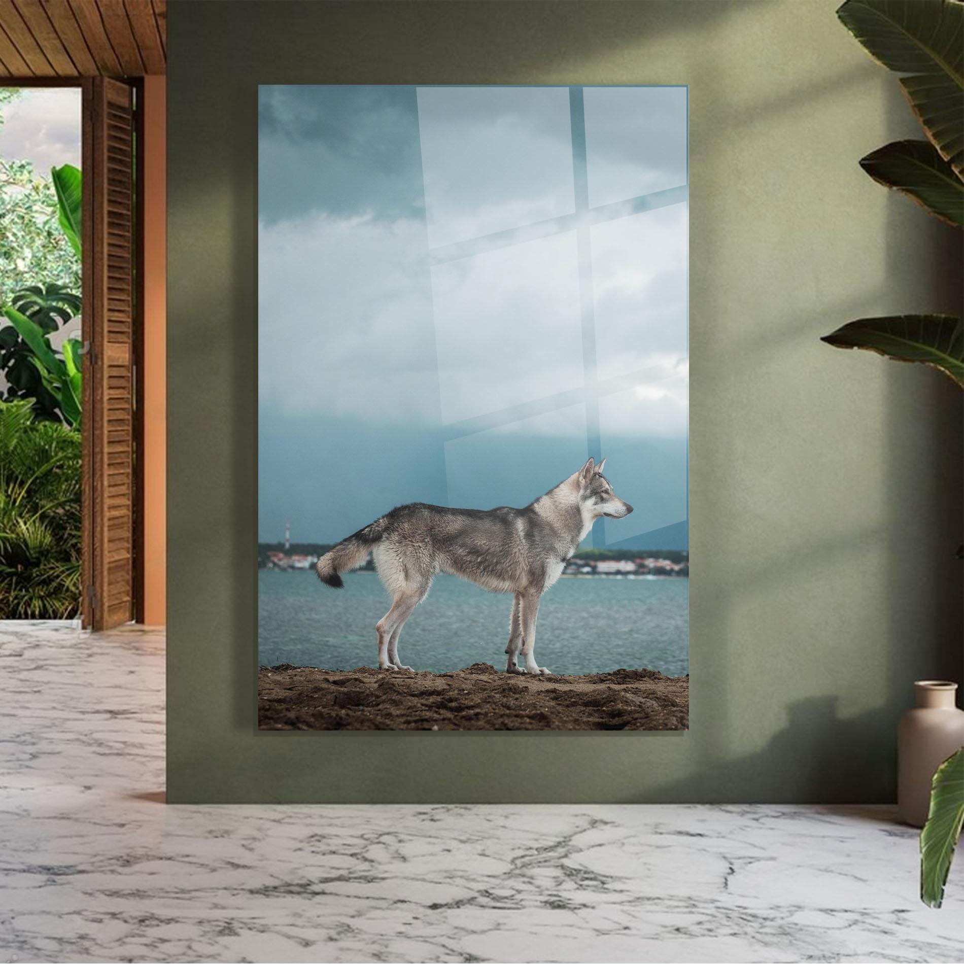 Tablou Sticla Grey Wolf Looking mockup 7