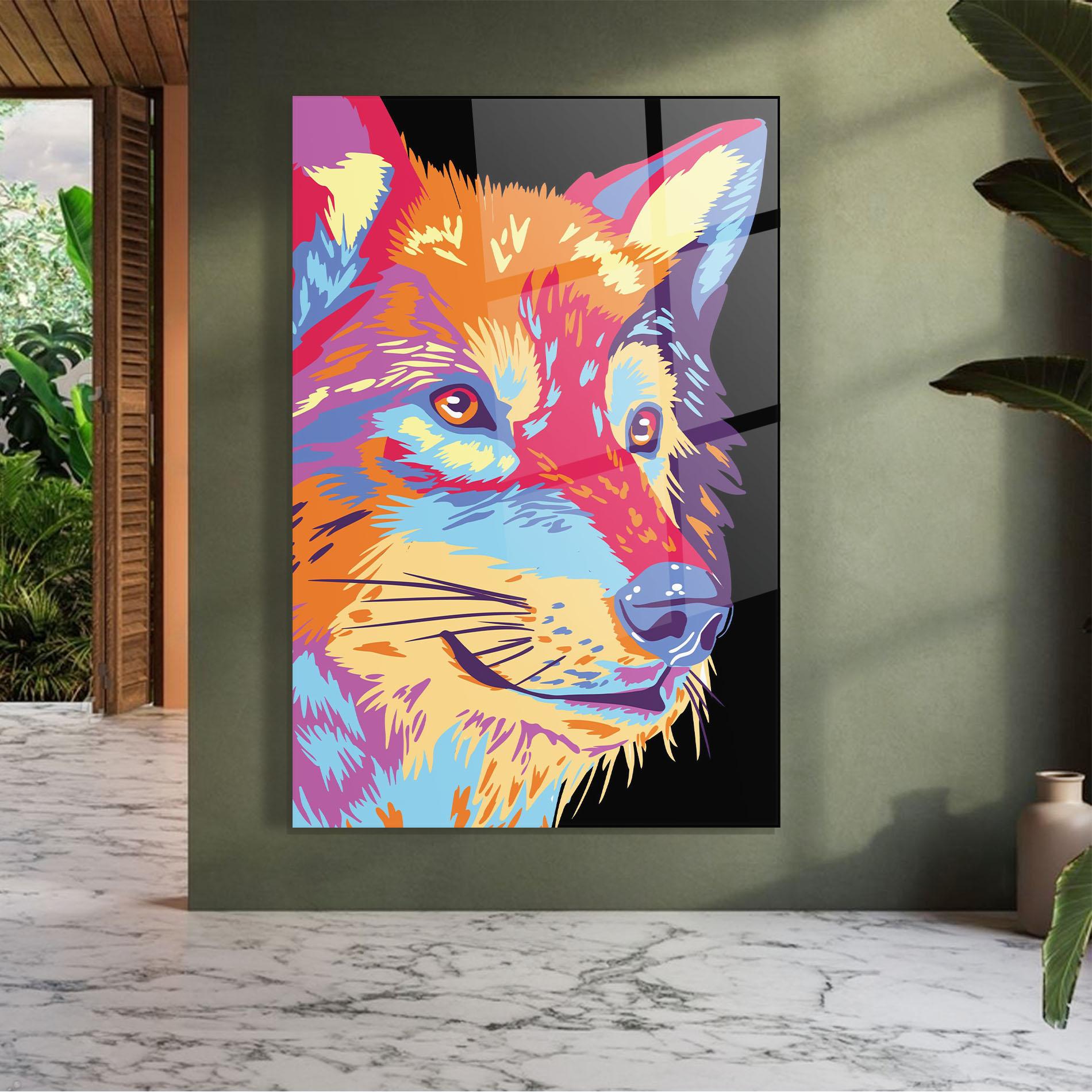 Tablou Sticla Purple Orange Wolf mockup 7