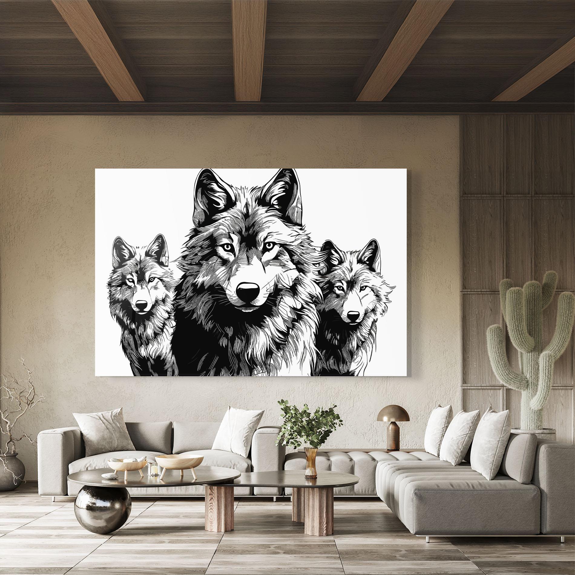 Tablou Sticla 3 Wolves mockup 8