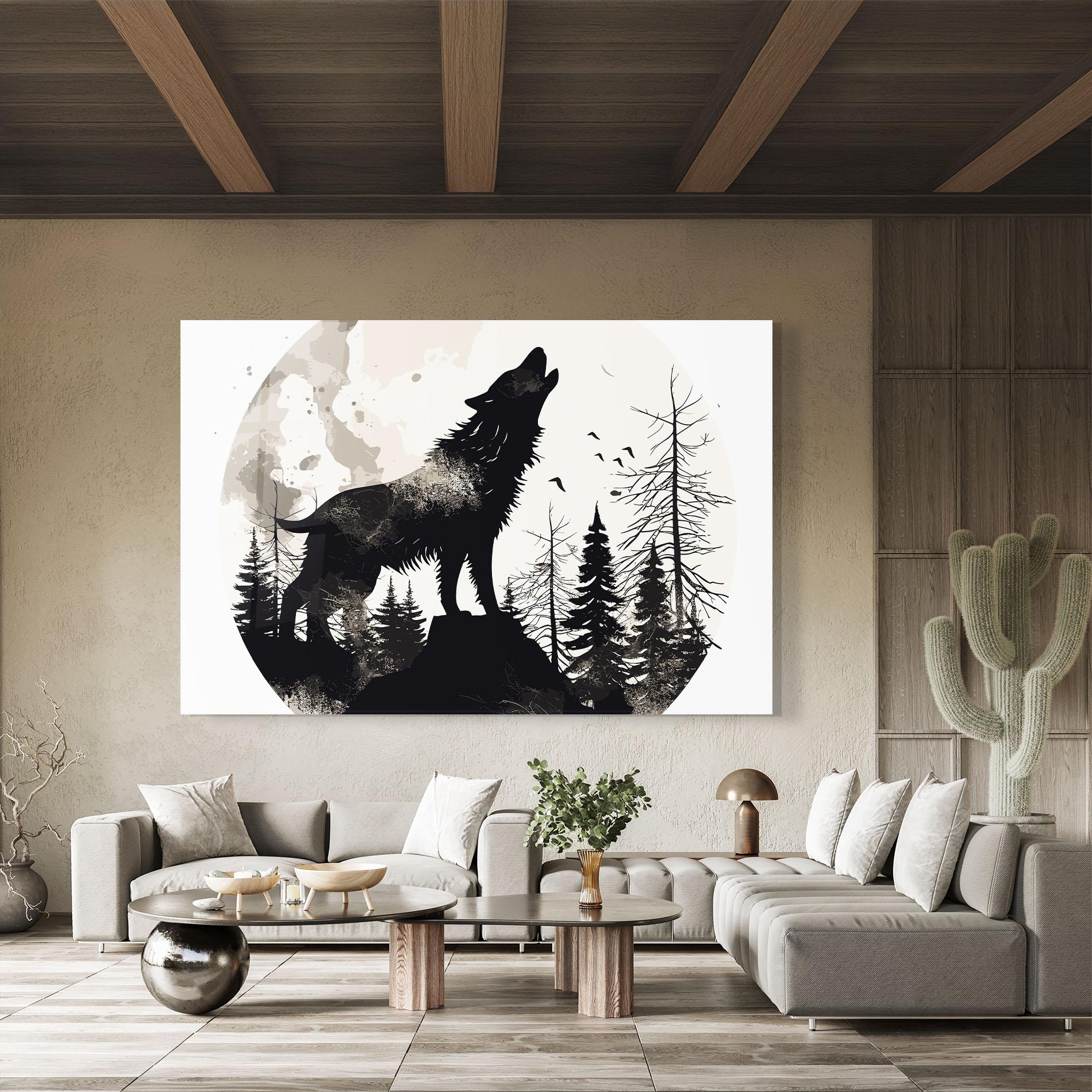 Tablou Sticla Black On Cream Wolf mockup 8