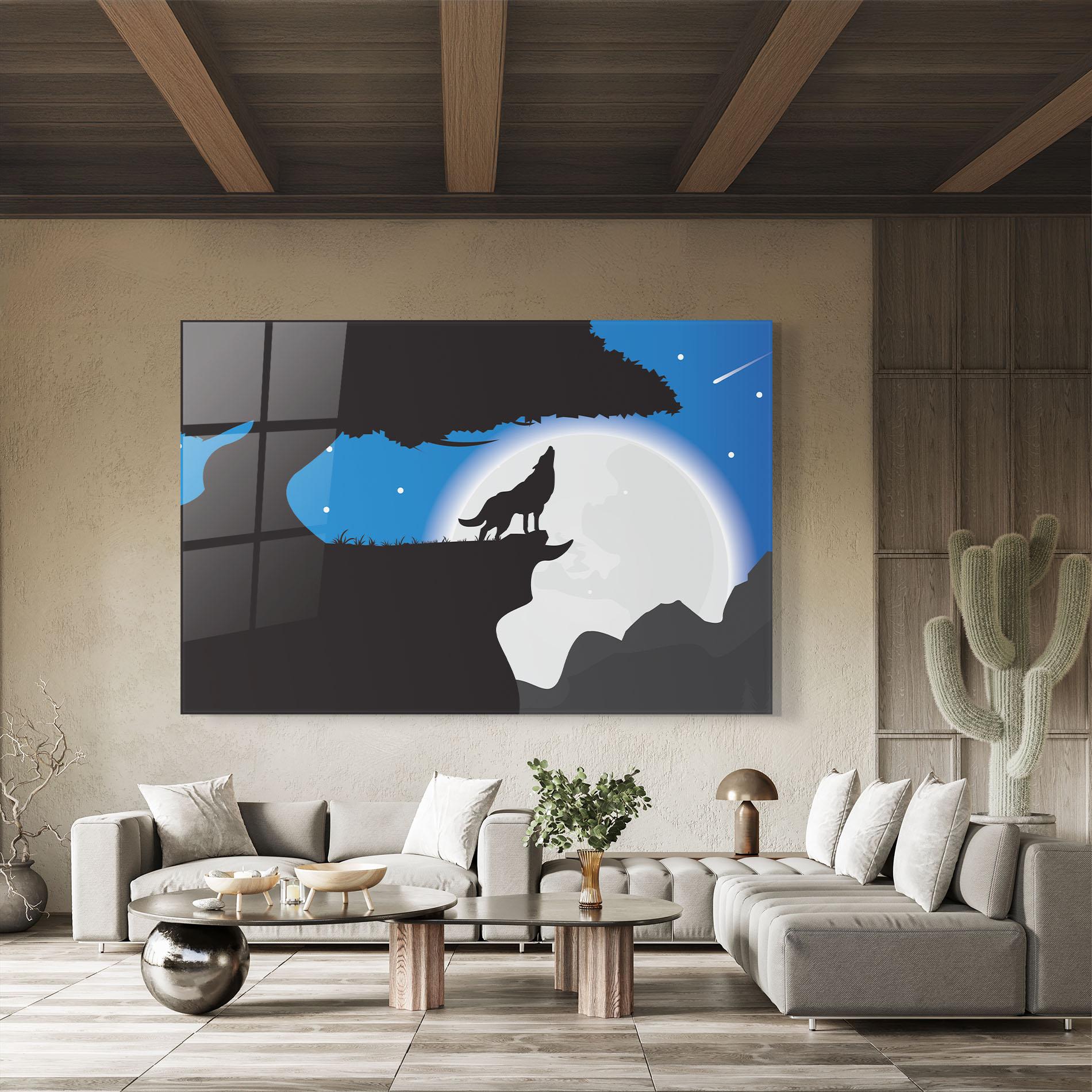 Tablou Sticla Blue Light Wolf mockup 8