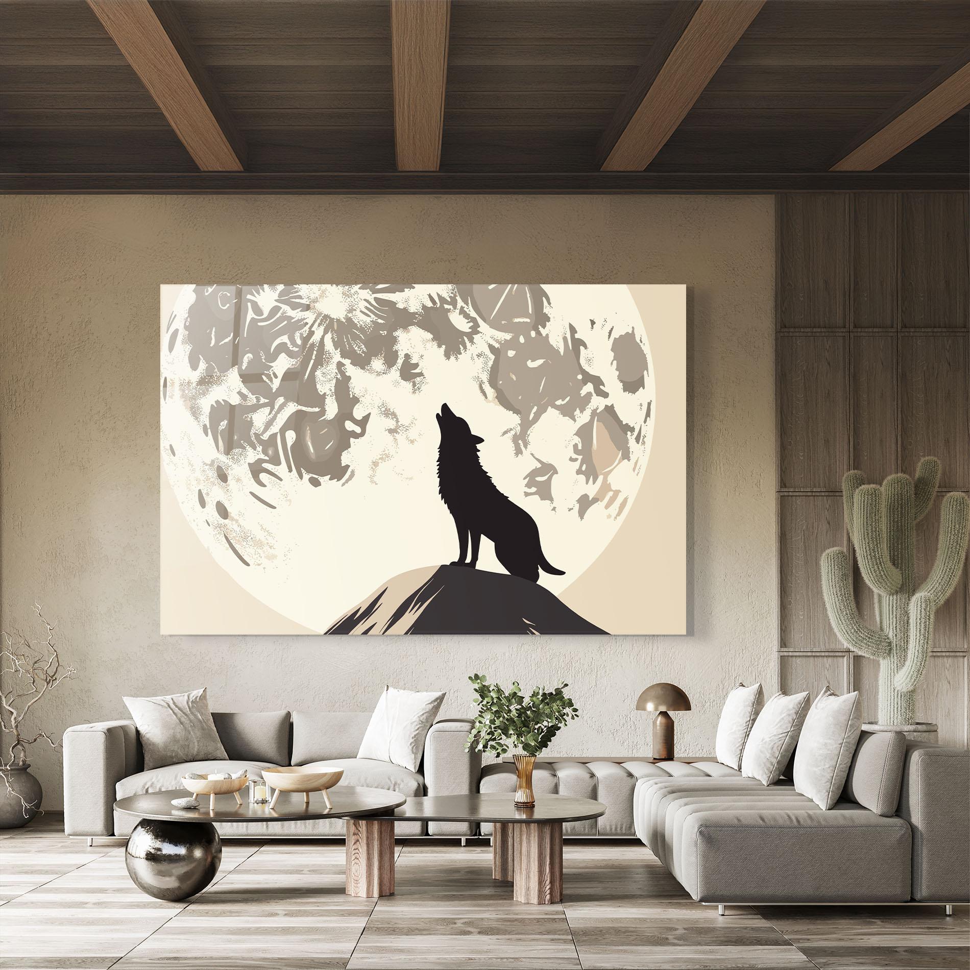 Tablou Sticla Cream Moon Wolf mockup 8