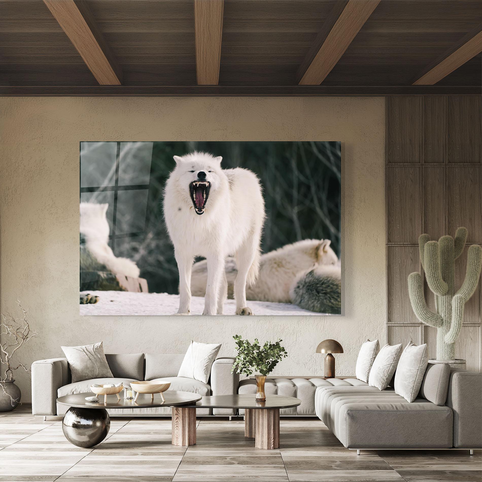 Tablou Sticla Laughing White Wolf mockup 8