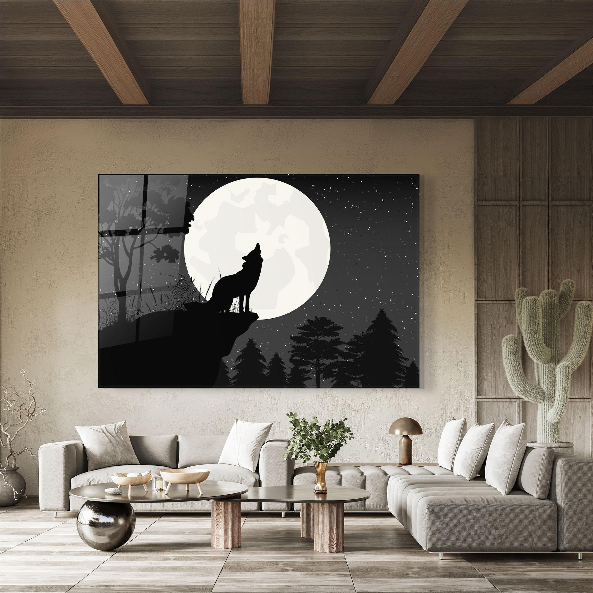 Tablou Sticla Moon Wolf Silhouette mockup 8