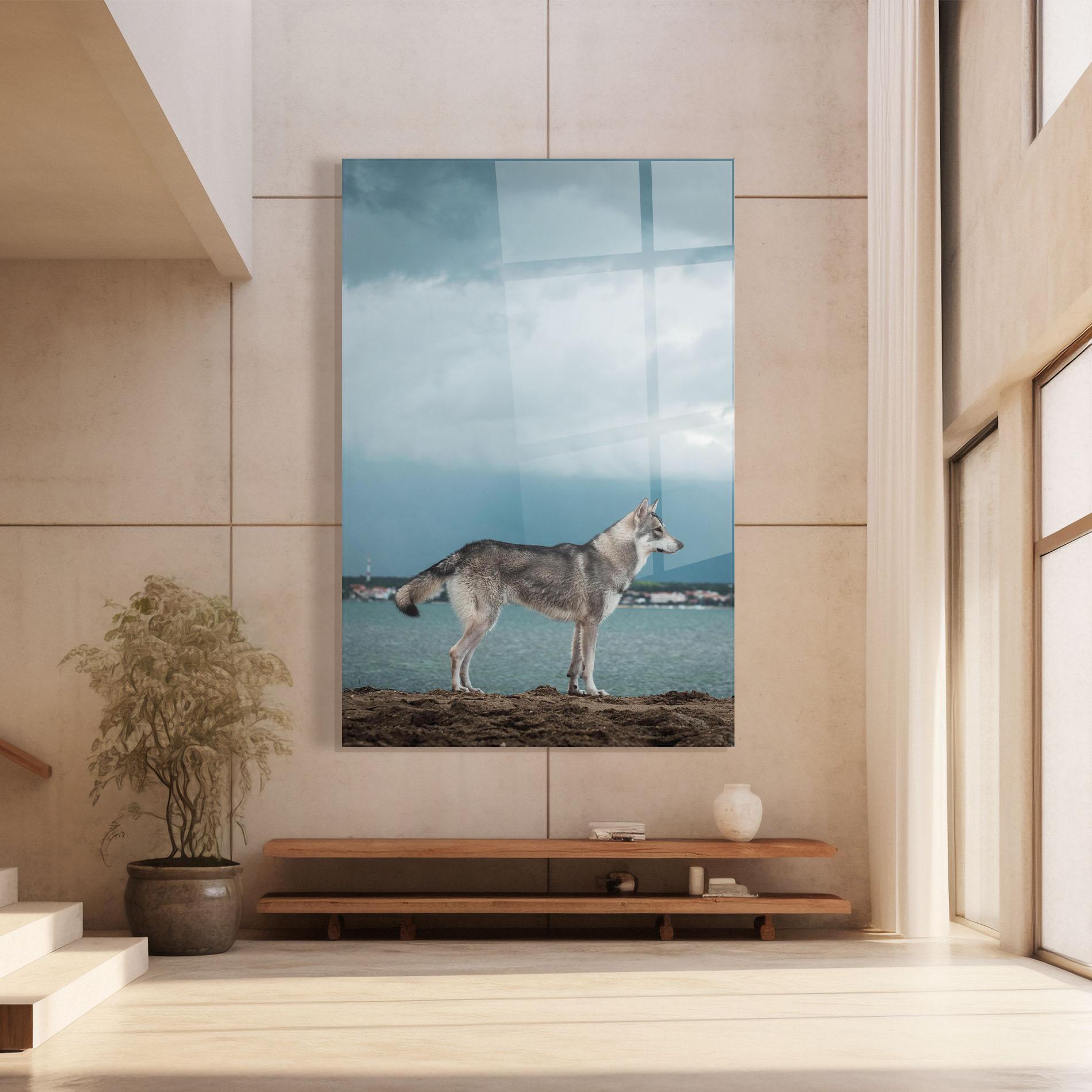 Tablou Sticla Grey Wolf Looking mockup 8