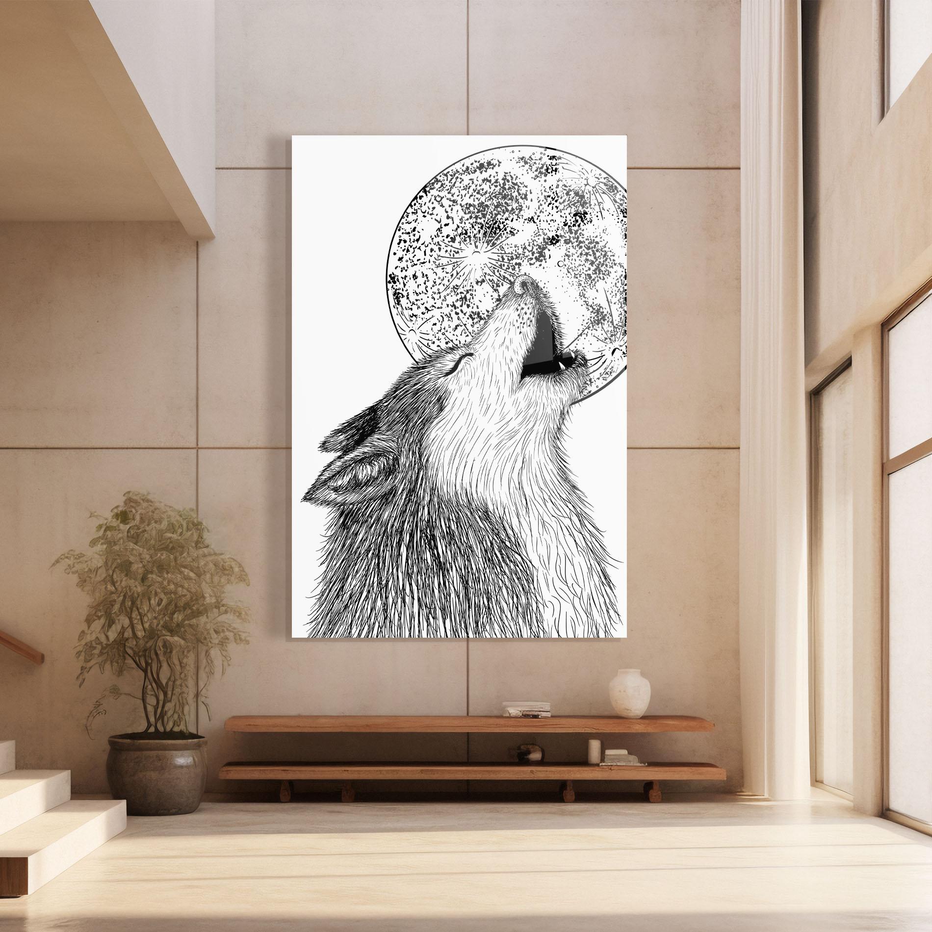 Tablou Sticla Pretty Moon Wolf mockup 8