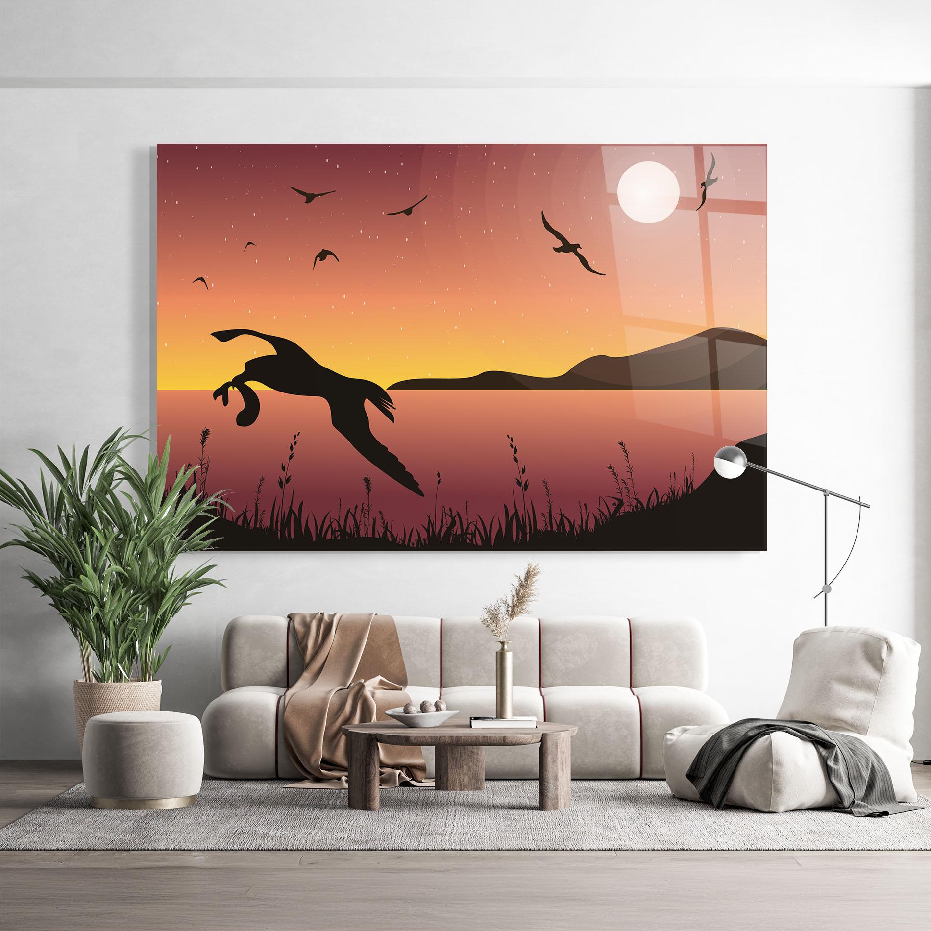 Tablou Sticla Birds Fishing mockup 9