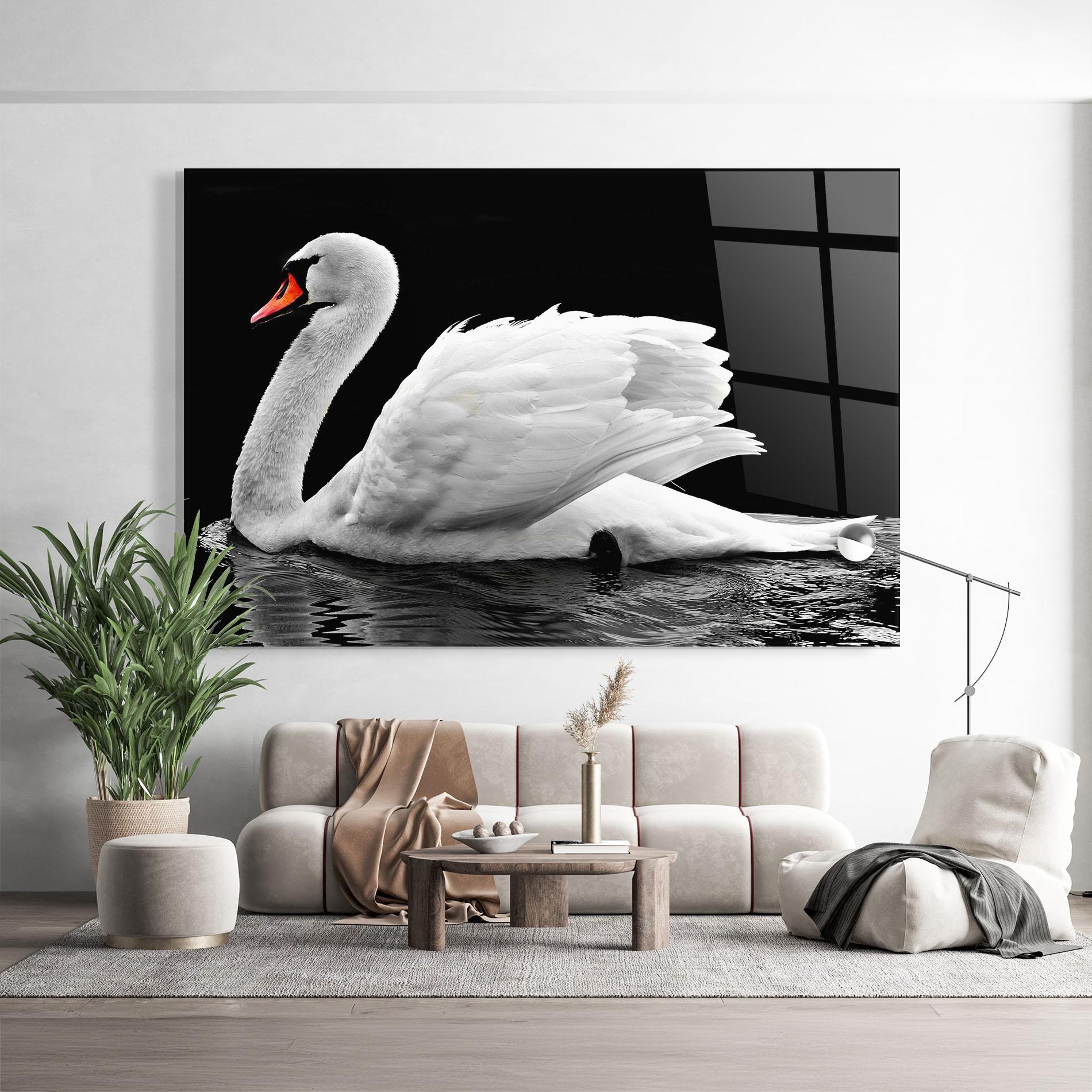 Tablou Sticla Black And White Swan mockup 9