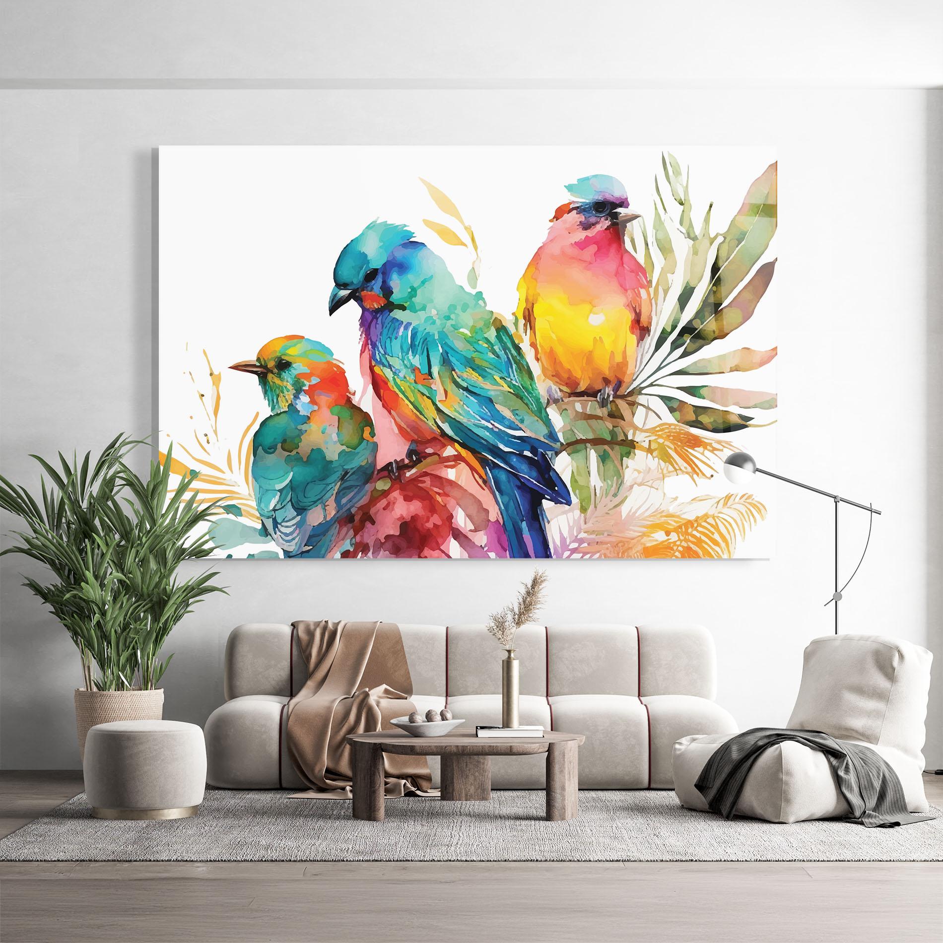 Tablou Sticla Colorful Birds mockup 9