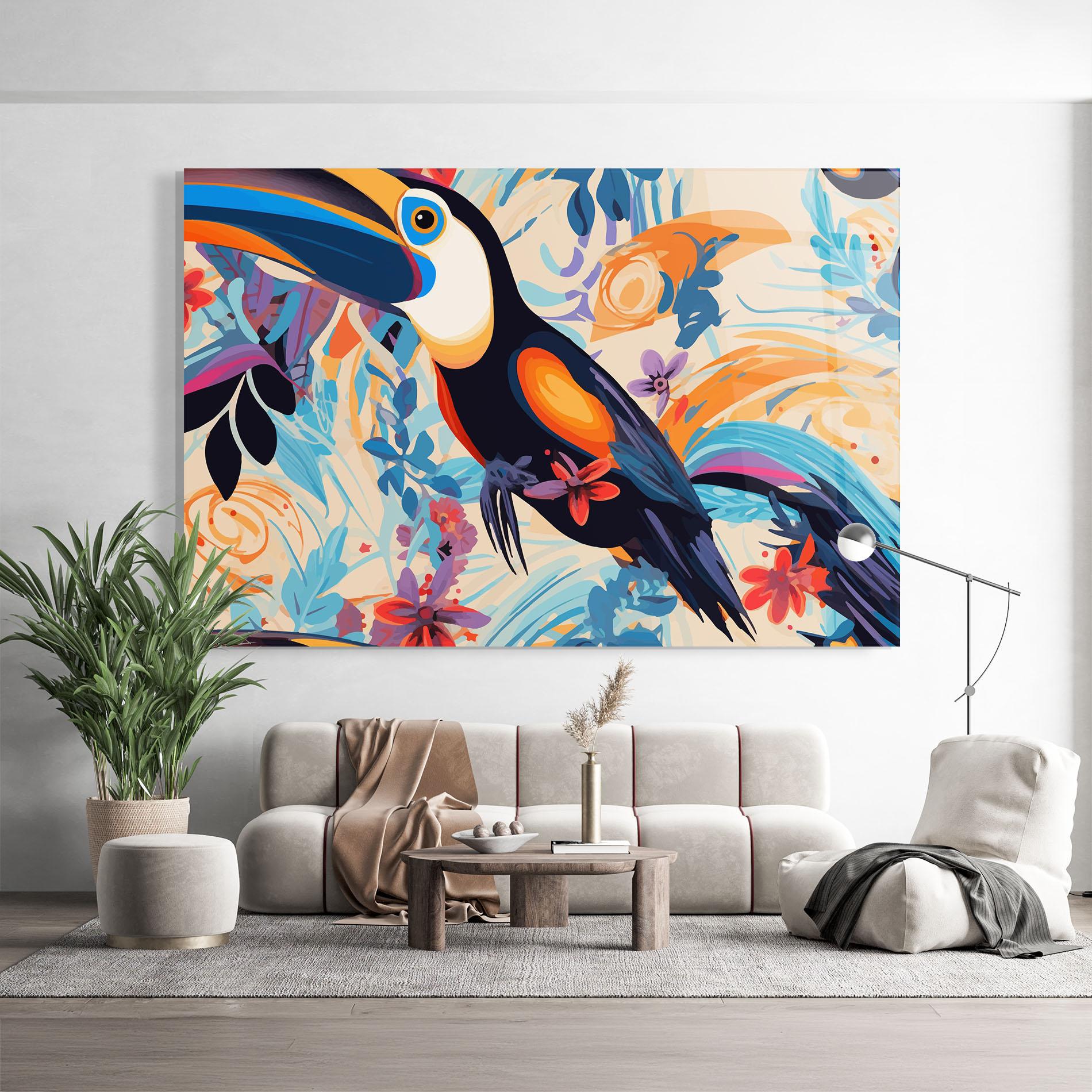 Tablou Sticla Colorful Toucan mockup 9