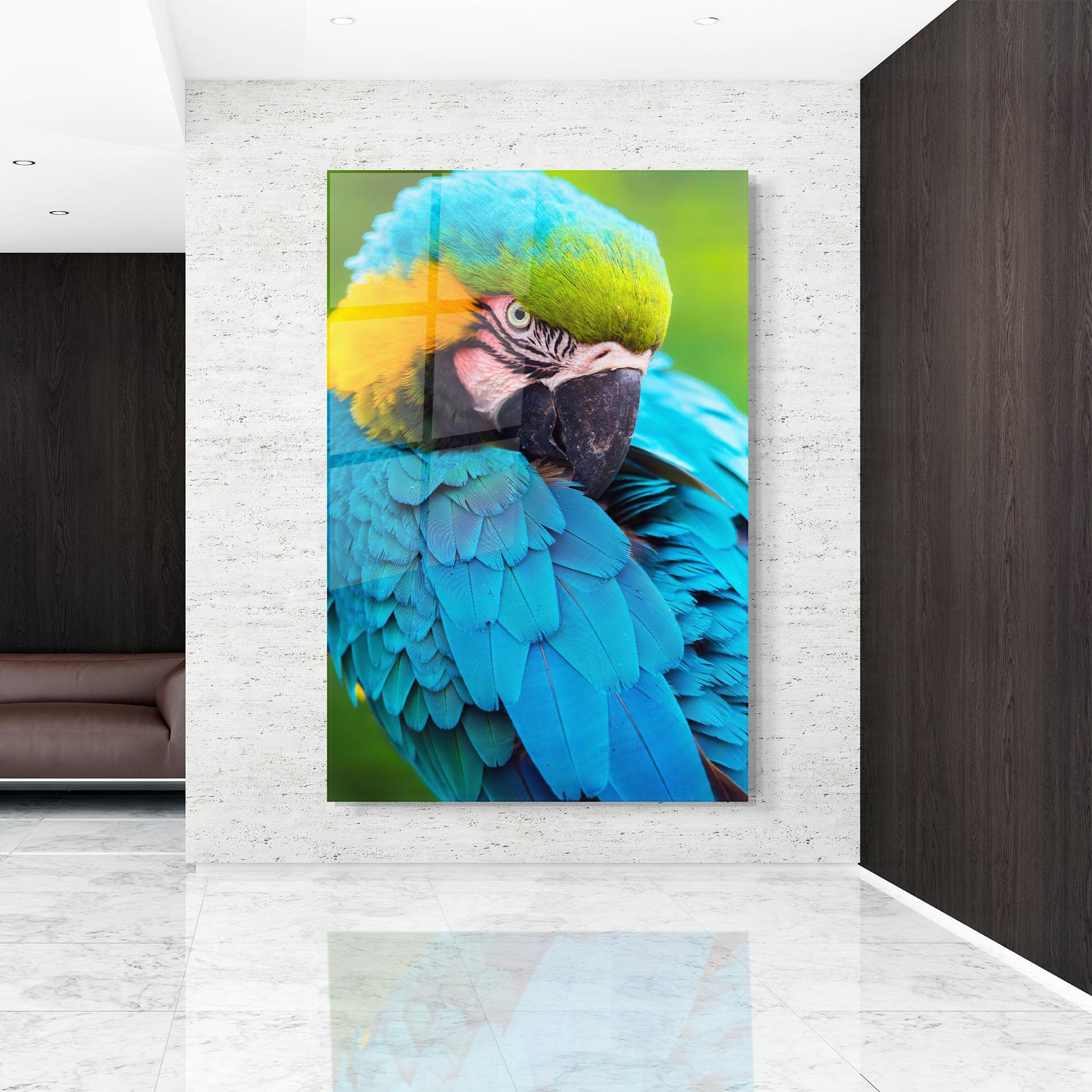 Tablou Sticla Blue Parrot mockup 9