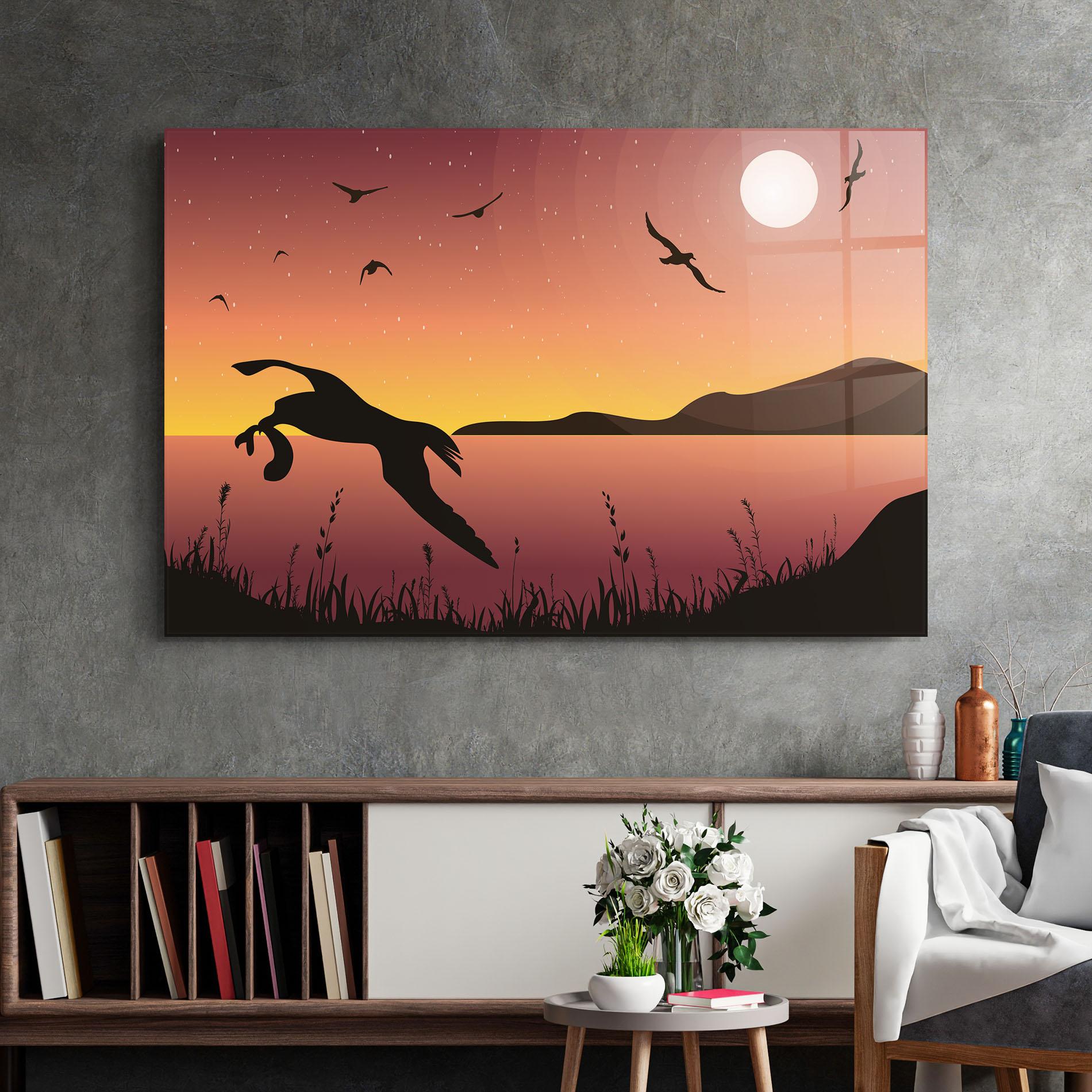 Tablou Sticla Birds Fishing mockup 2