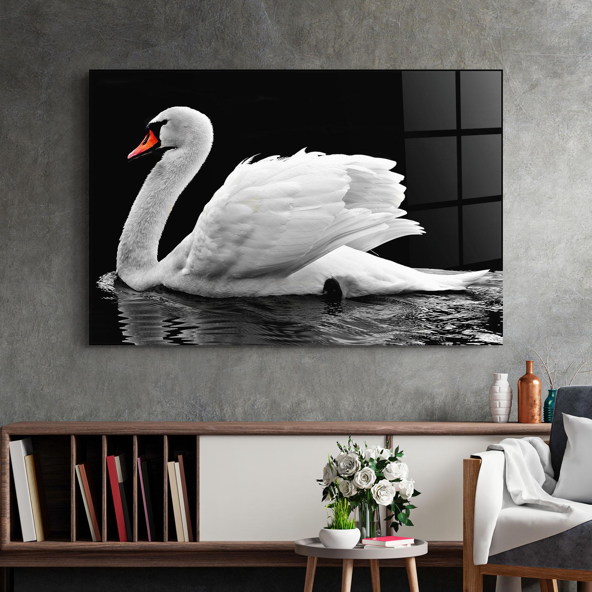 Tablou Sticla Black And White Swan mockup 2