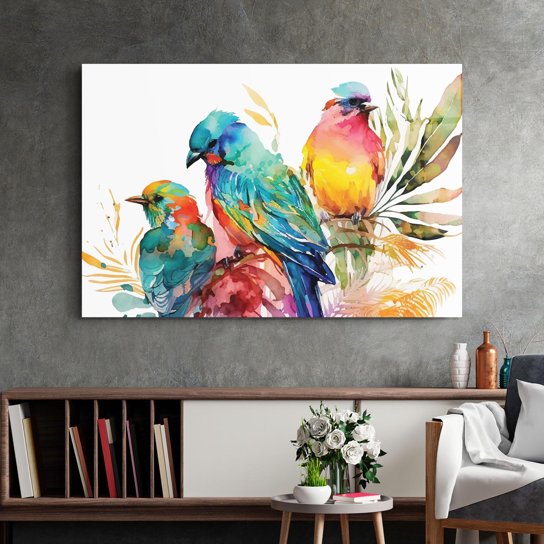 Tablou Sticla Colorful Birds mockup 2