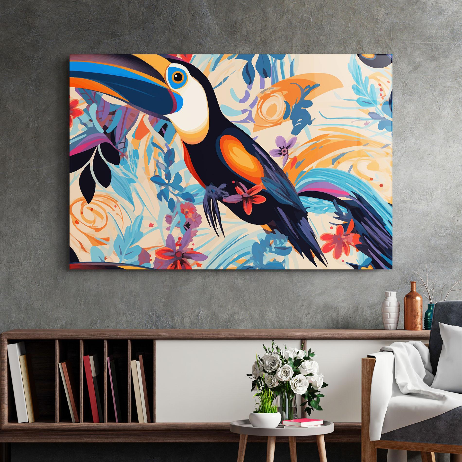 Tablou Sticla Colorful Toucan mockup 2