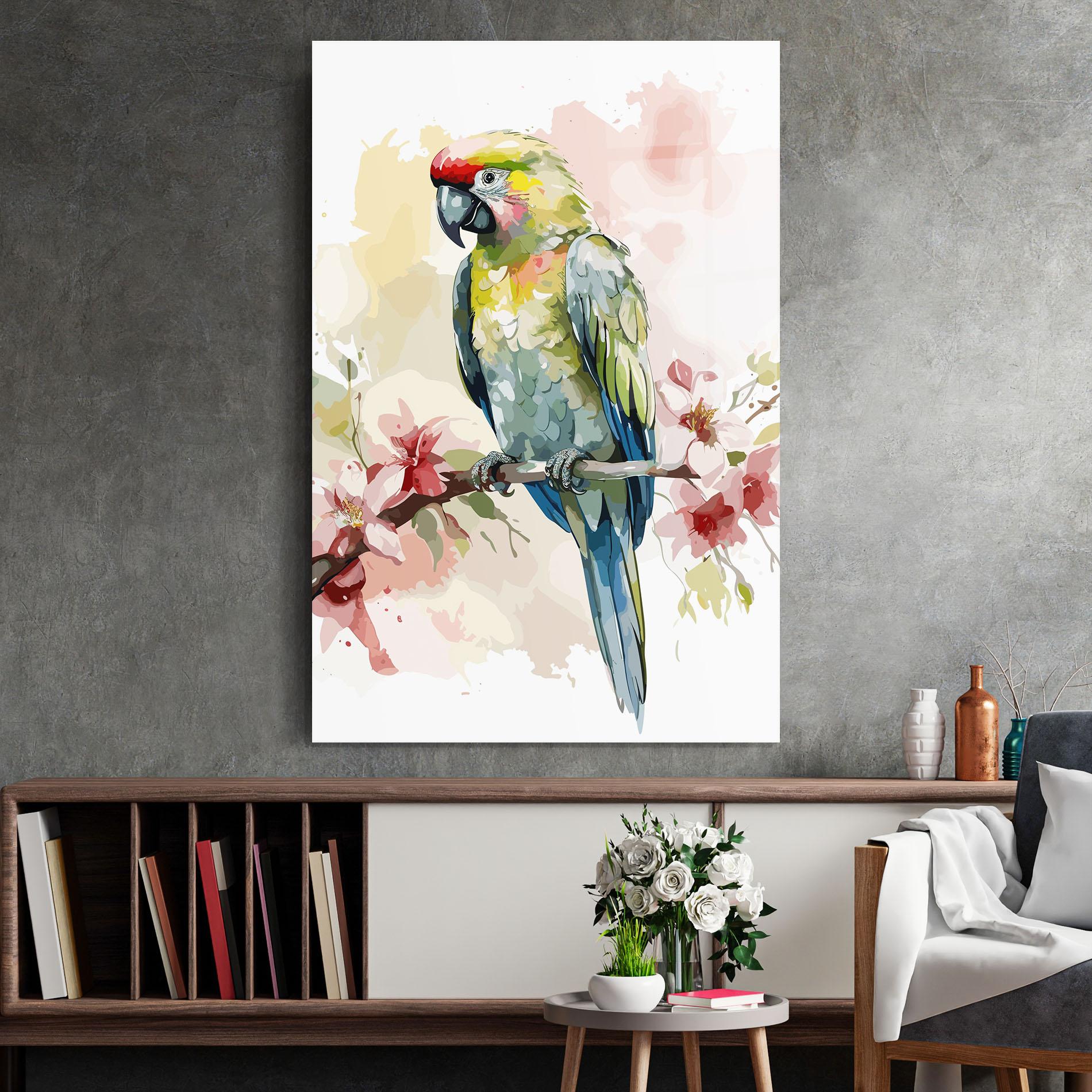 Tablou Sticla Beautiful Parrot mockup 2
