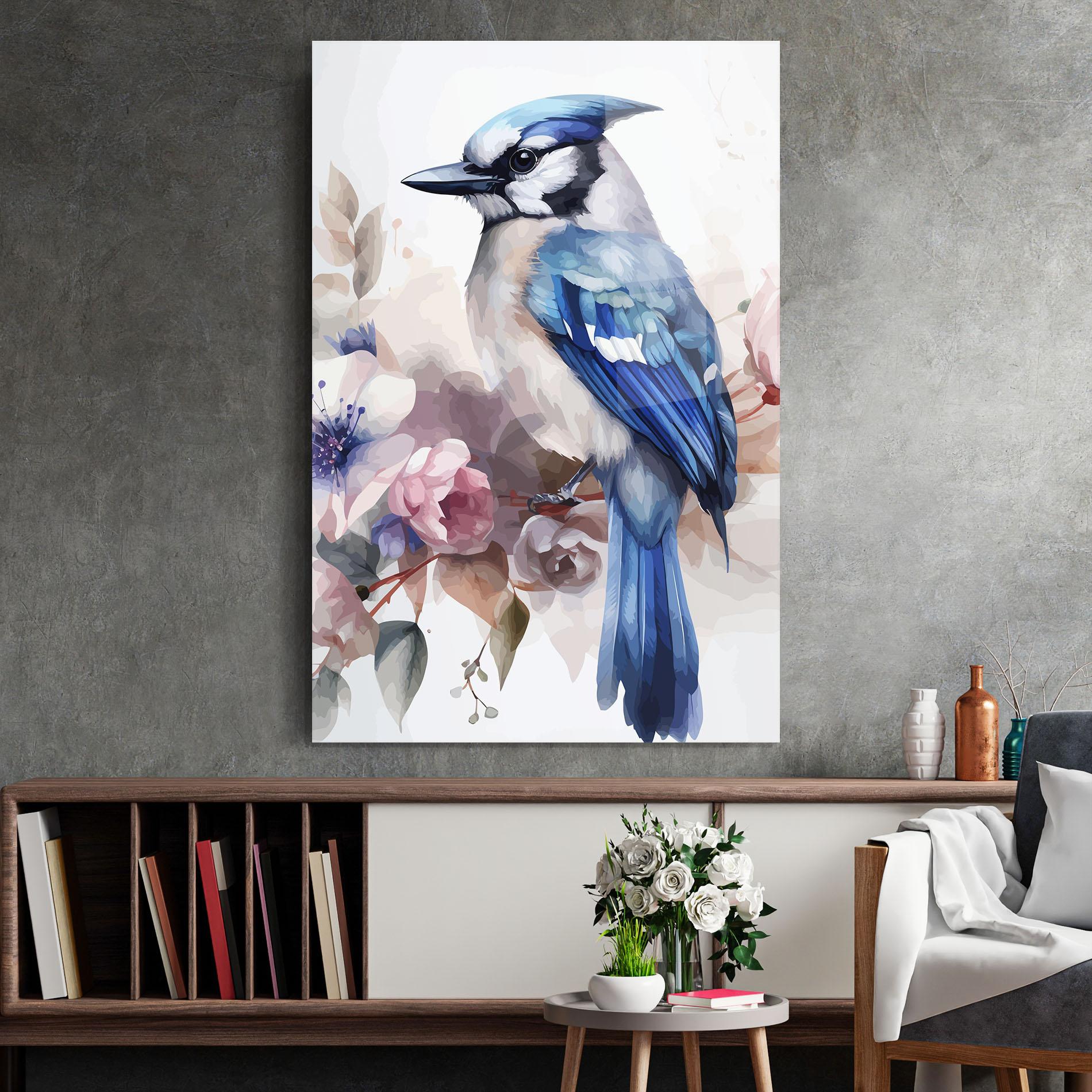 Tablou Sticla Bird Pretty Blue mockup 2
