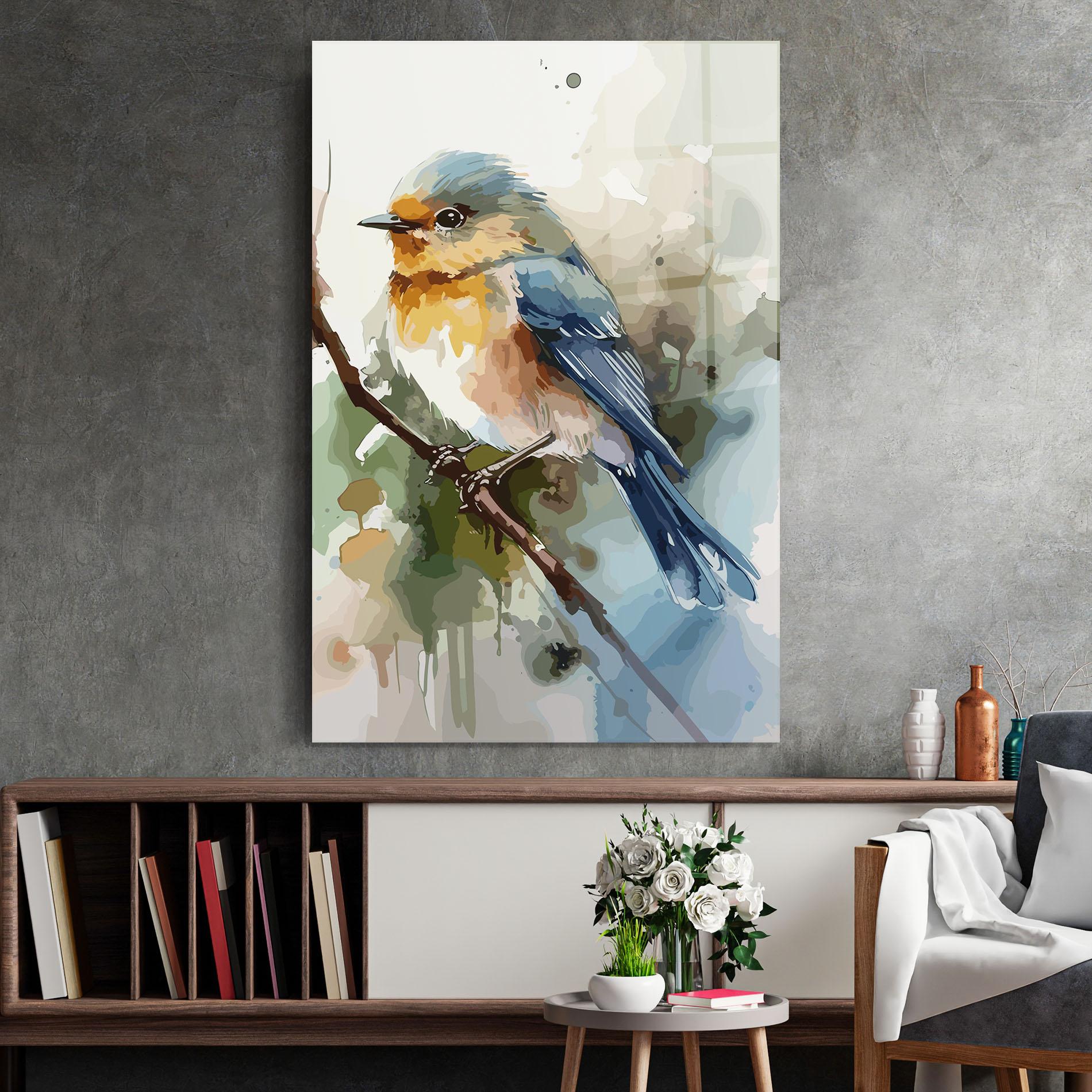 Tablou Sticla Blue Pretty Bird mockup 2