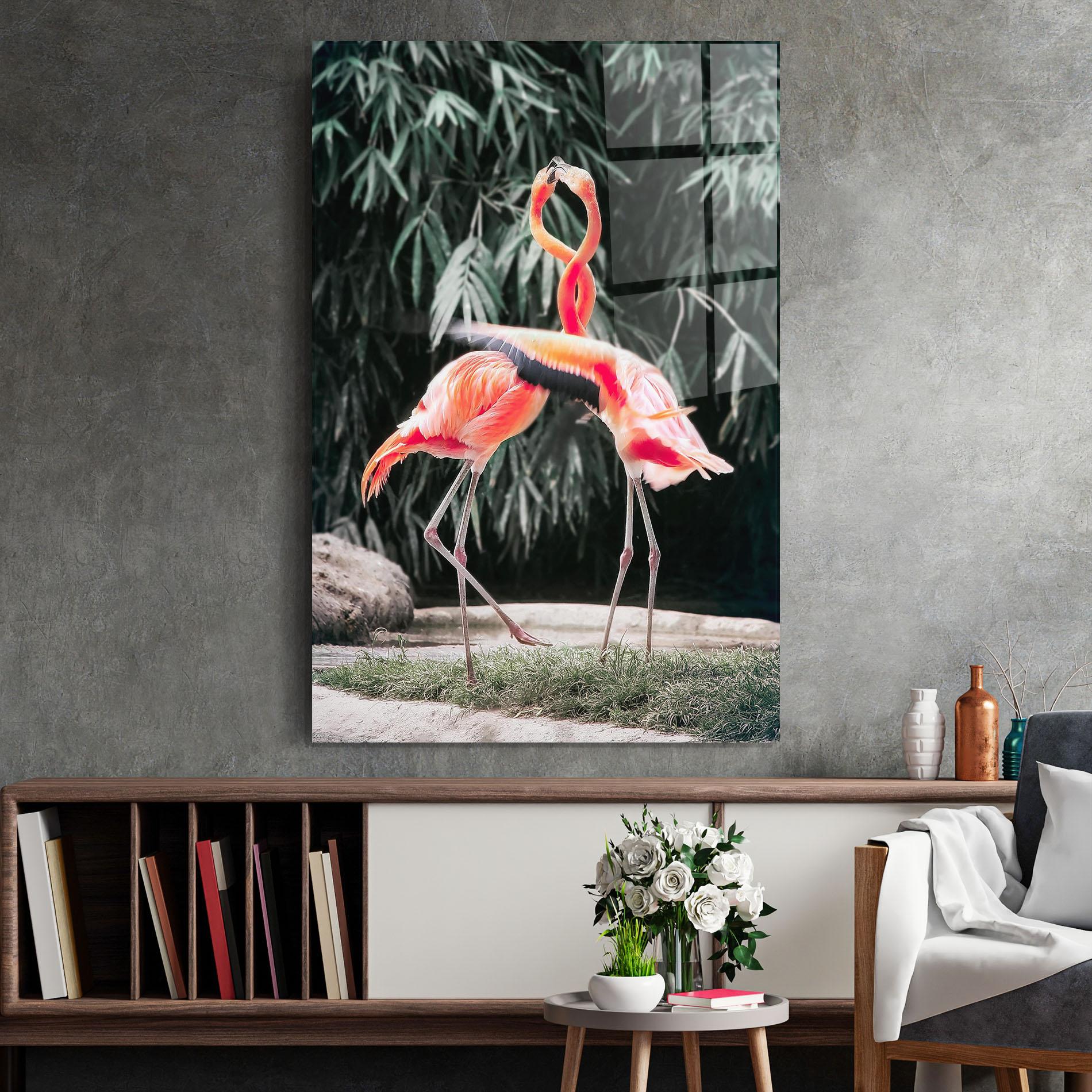 Tablou Sticla Flamingo Love mockup 2