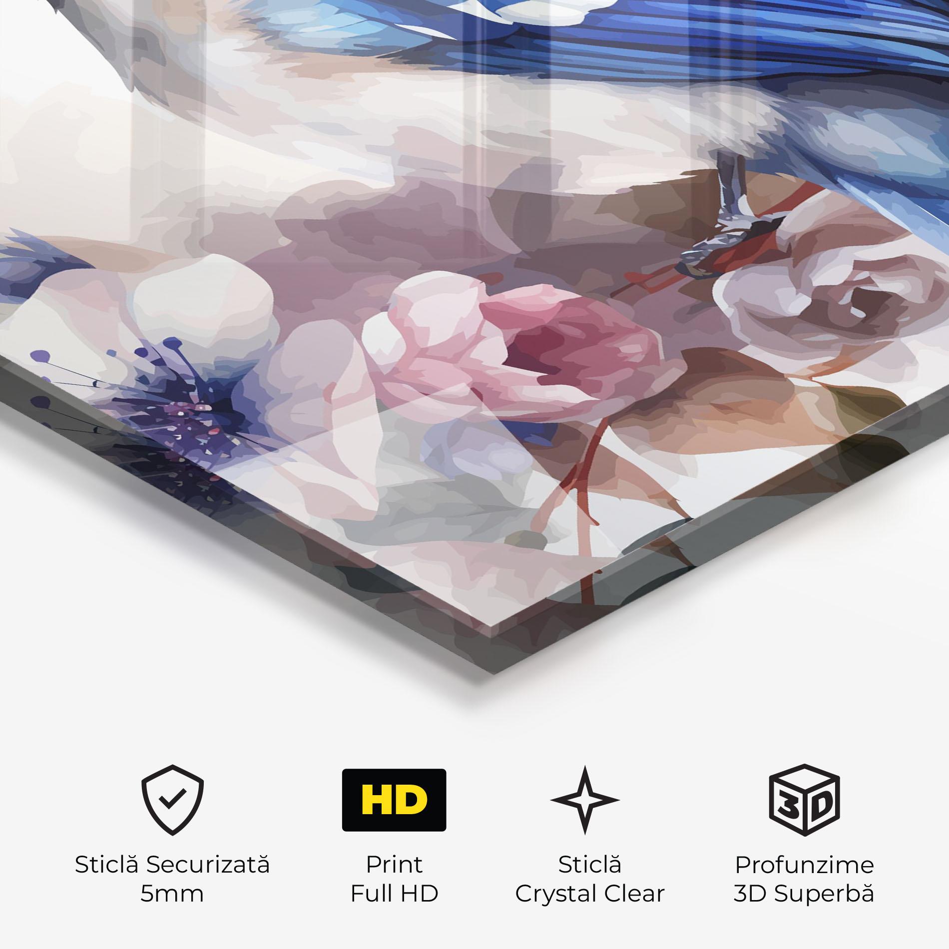 Tablou Sticla Bird Pretty Blue mockup 3