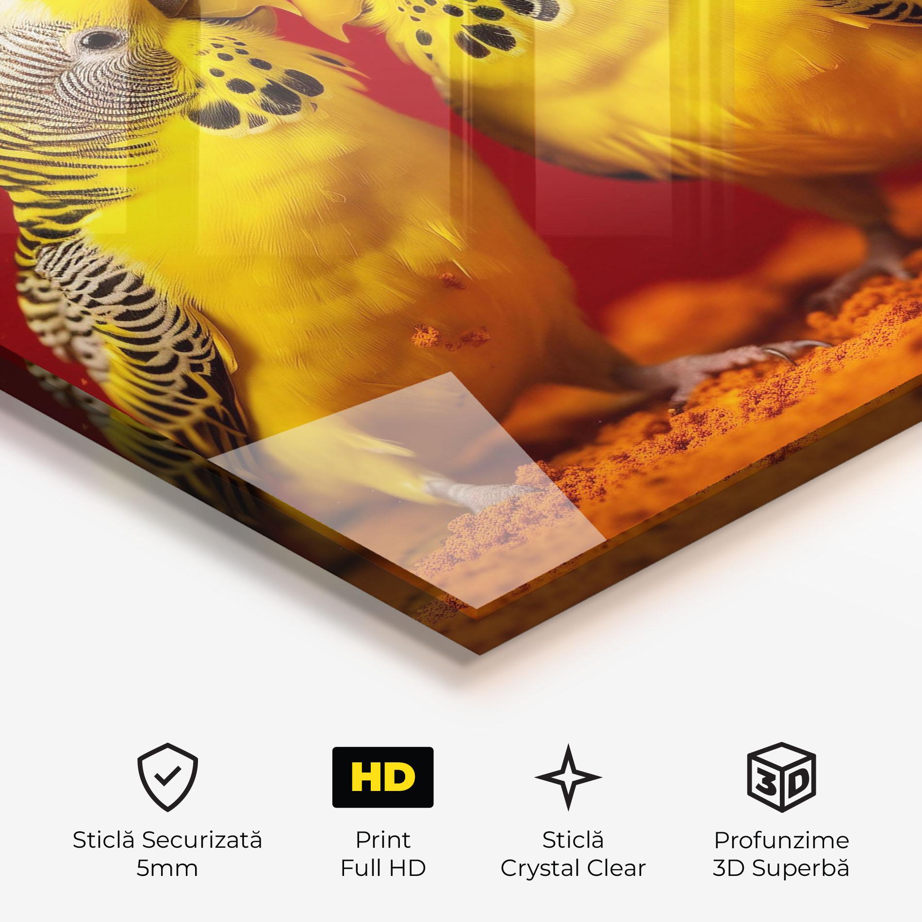 Tablou Sticla Cute Yellow Birds mockup 3