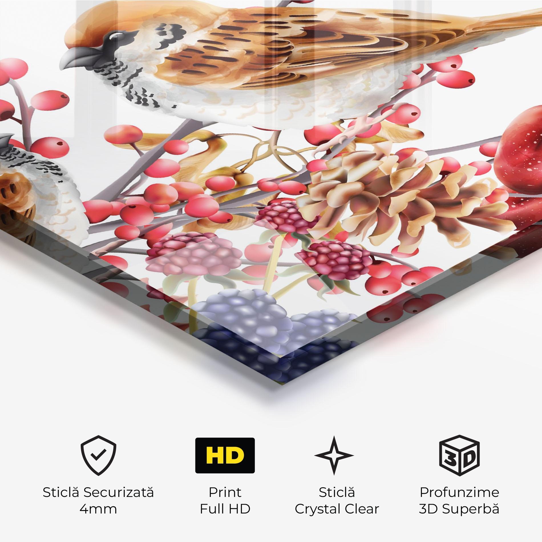 Tablou Sticla Birds And Berries mockup 3