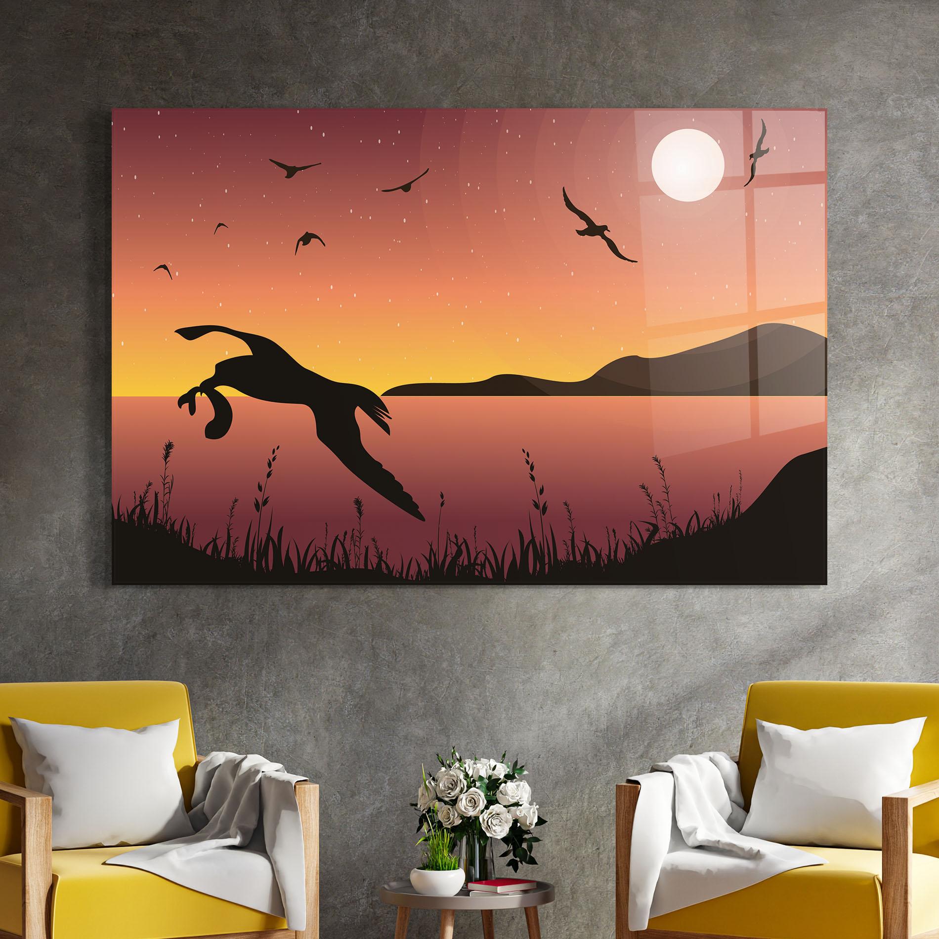 Tablou Sticla Birds Fishing mockup 4