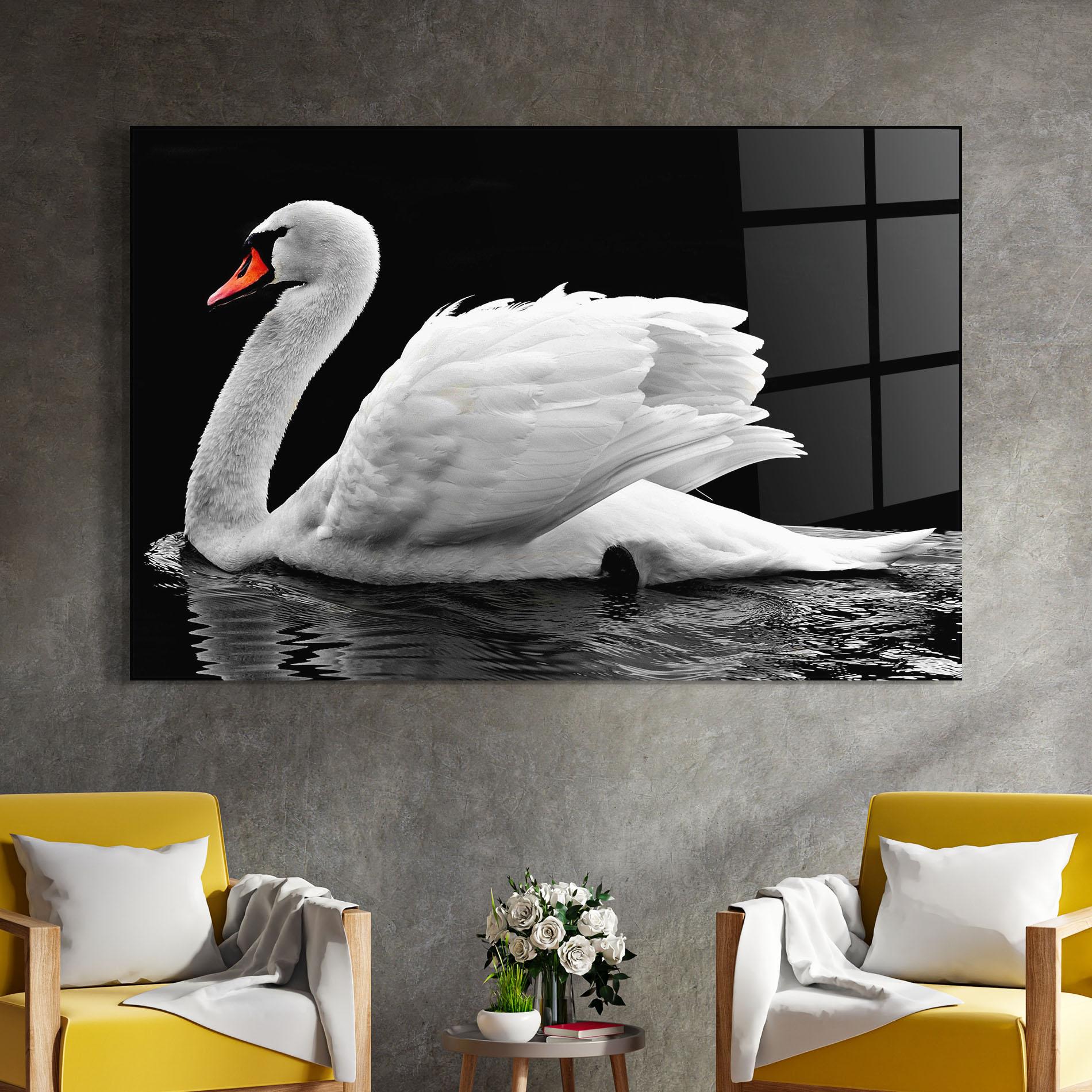 Tablou Sticla Black And White Swan mockup 4