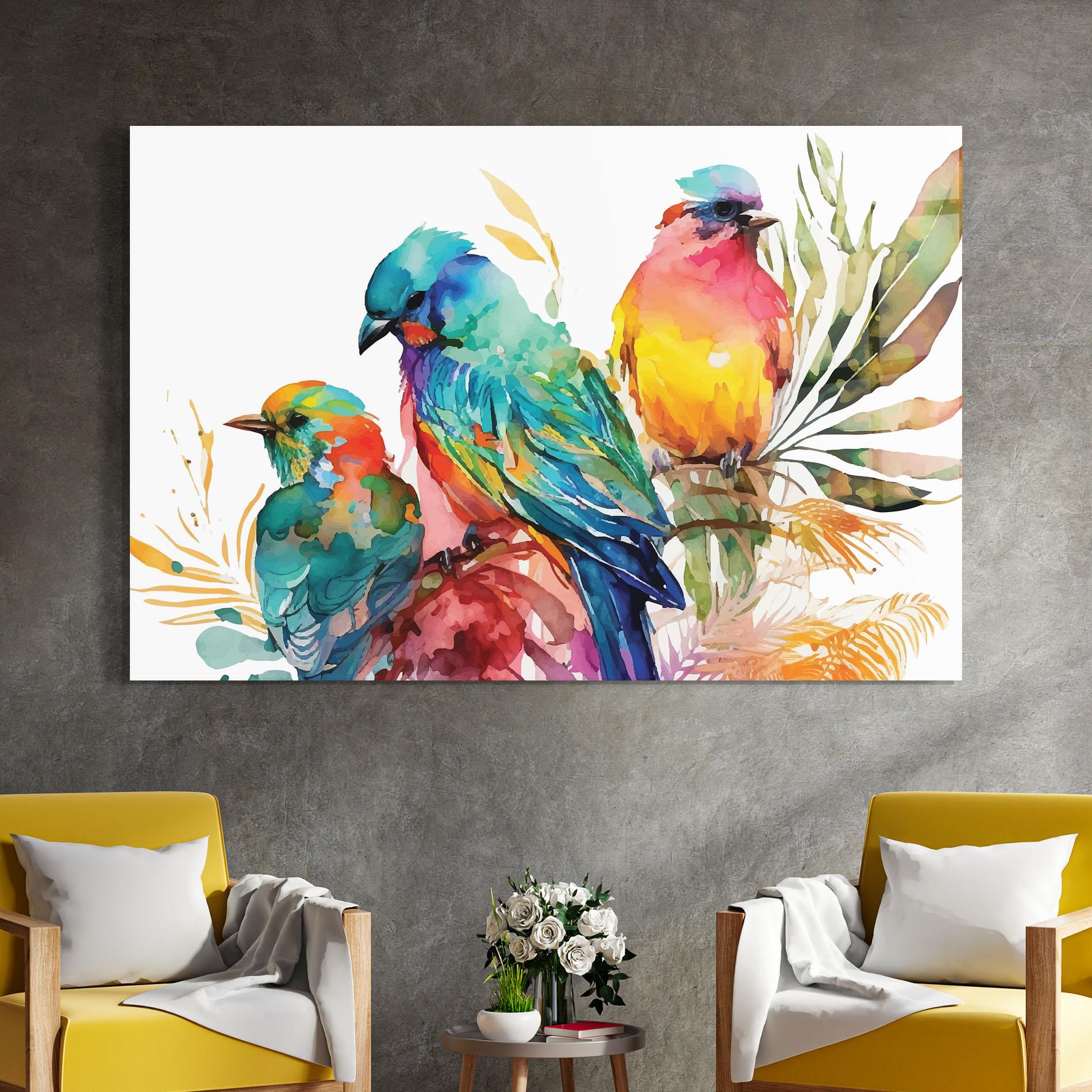 Tablou Sticla Colorful Birds mockup 4