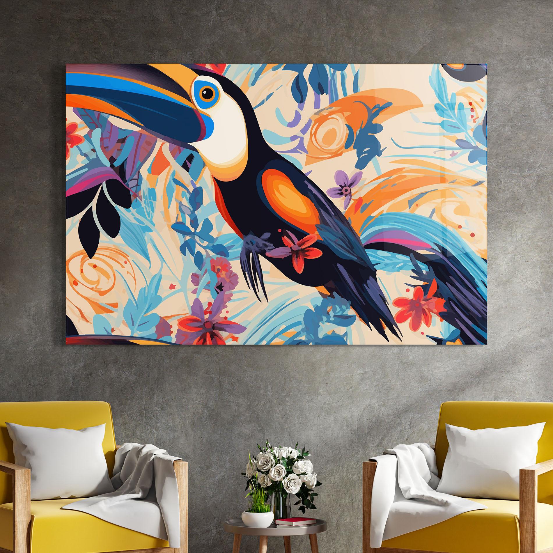 Tablou Sticla Colorful Toucan mockup 4
