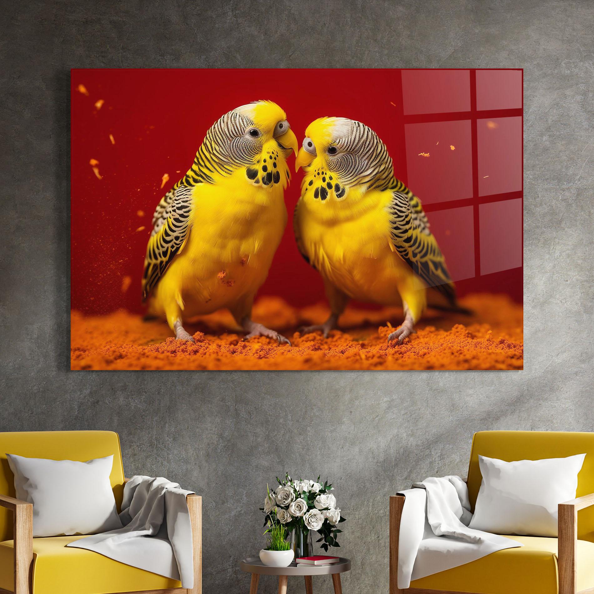 Tablou Sticla Cute Yellow Birds mockup 4