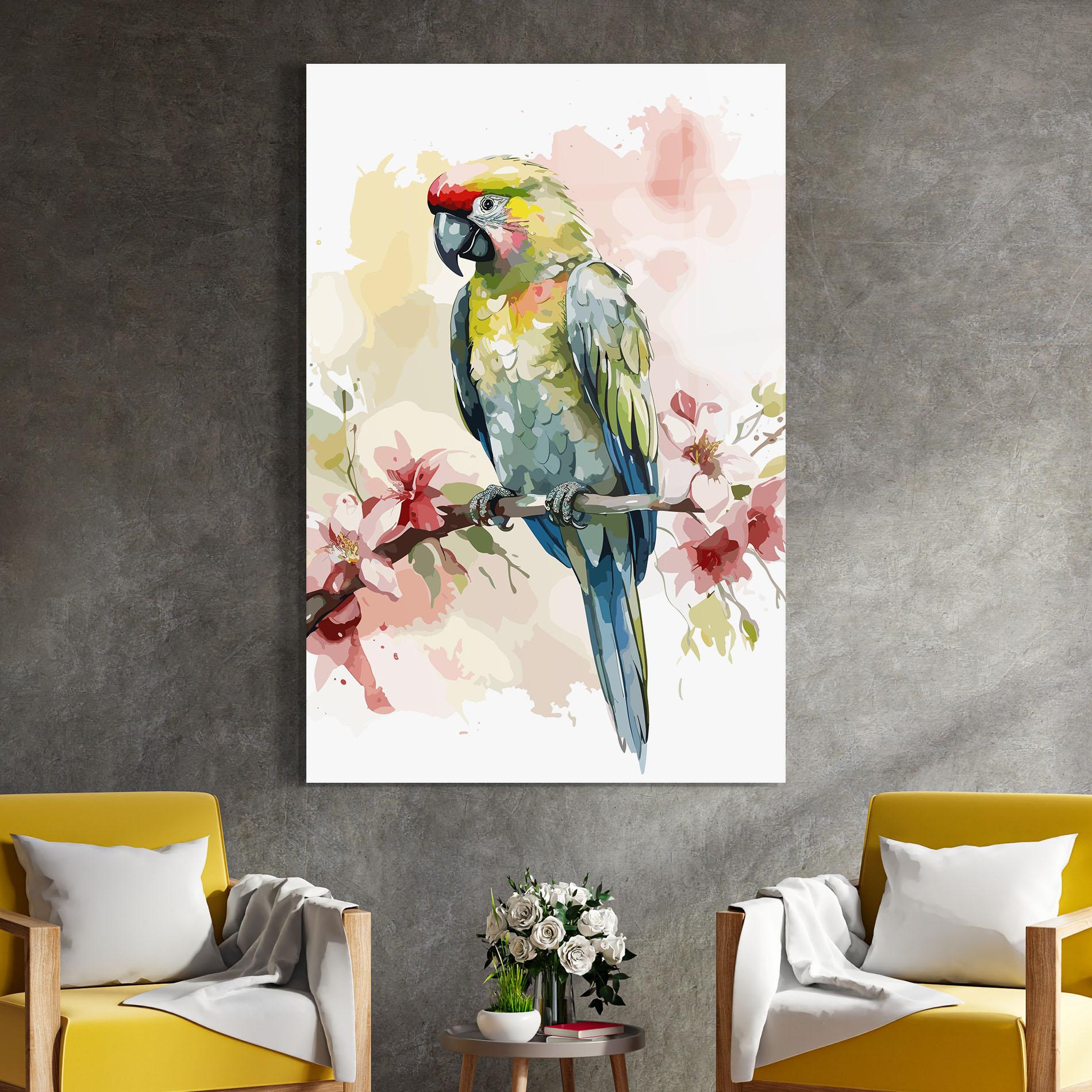 Tablou Sticla Beautiful Parrot mockup 4