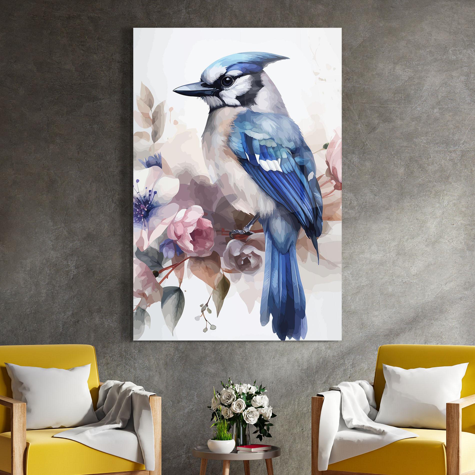 Tablou Sticla Bird Pretty Blue mockup 4