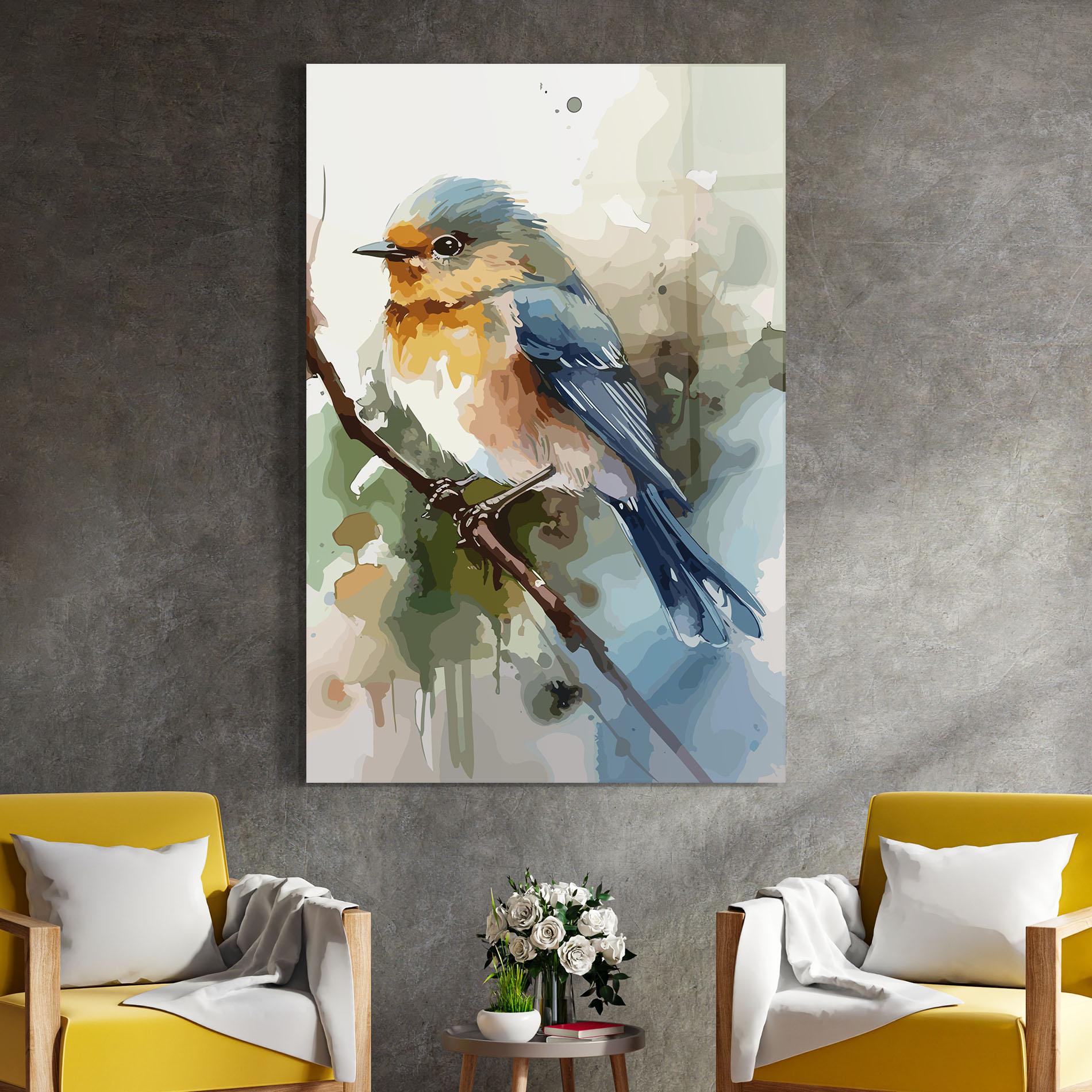 Tablou Sticla Blue Pretty Bird mockup 4