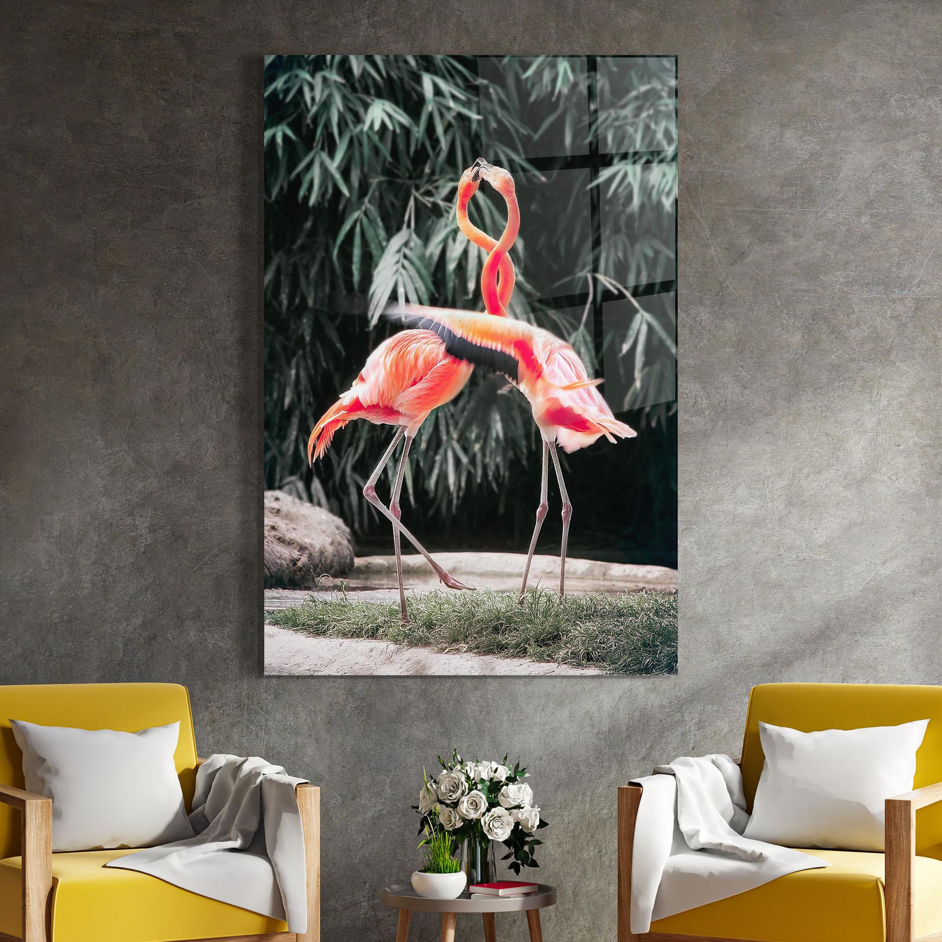 Tablou Sticla Flamingo Love mockup 4