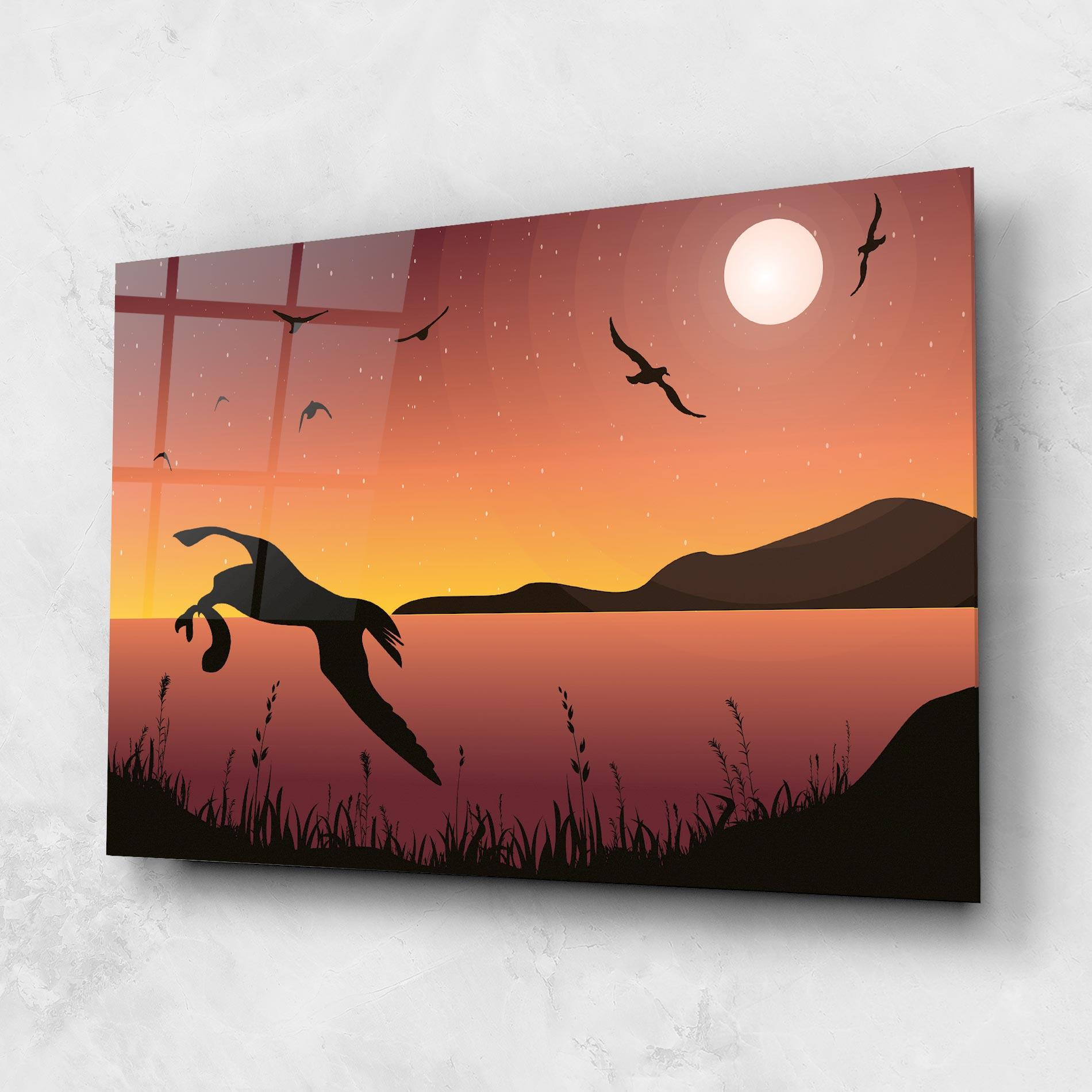 Tablou Sticla Birds Fishing mockup 1