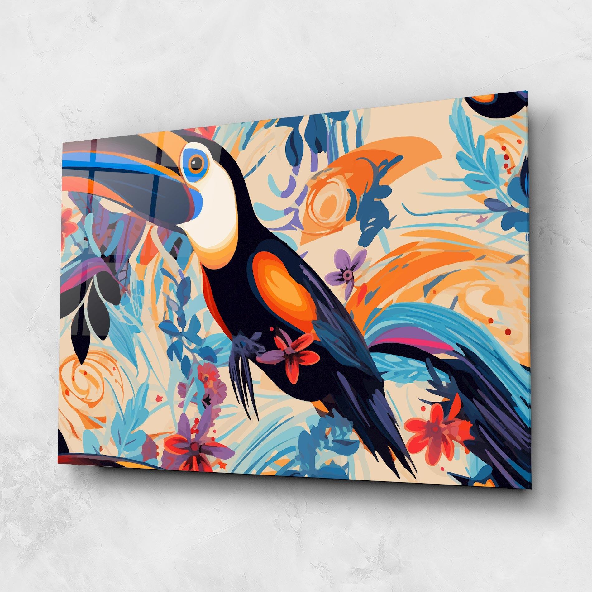Tablou Sticla Colorful Toucan mockup 1