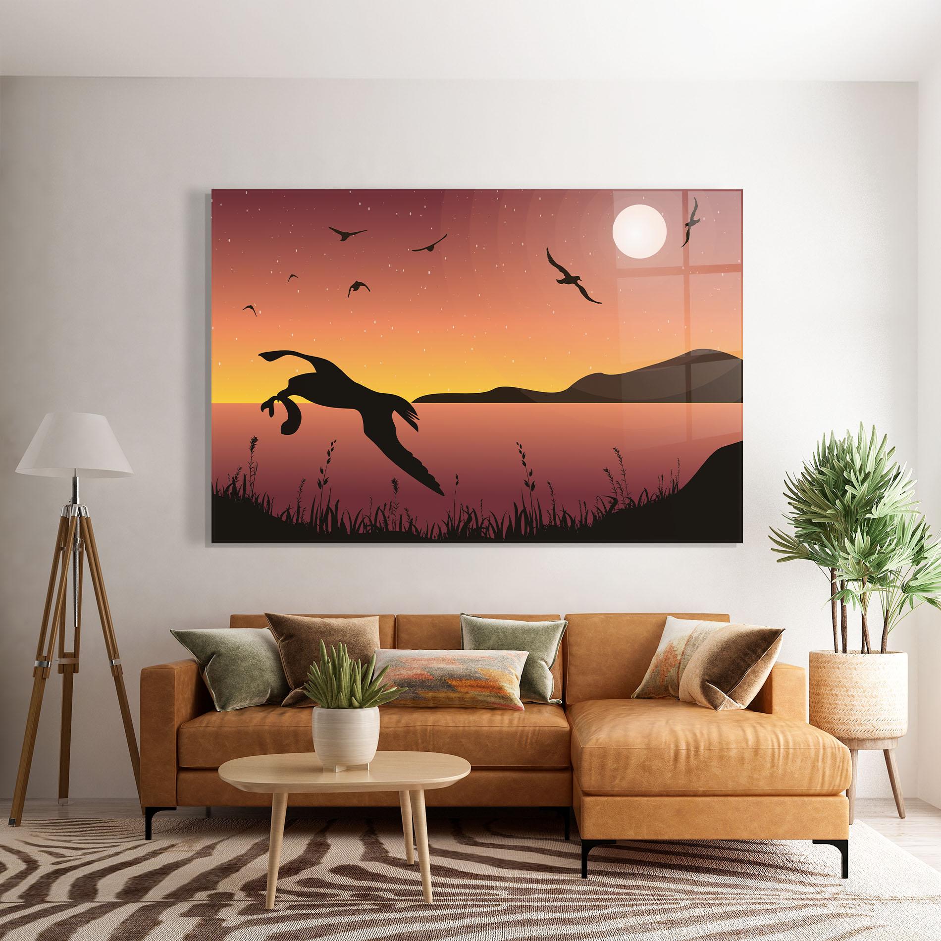 Tablou Sticla Birds Fishing mockup 7