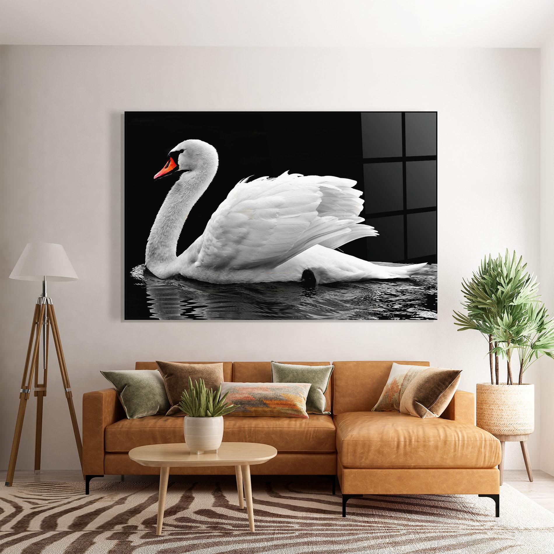 Tablou Sticla Black And White Swan mockup 7